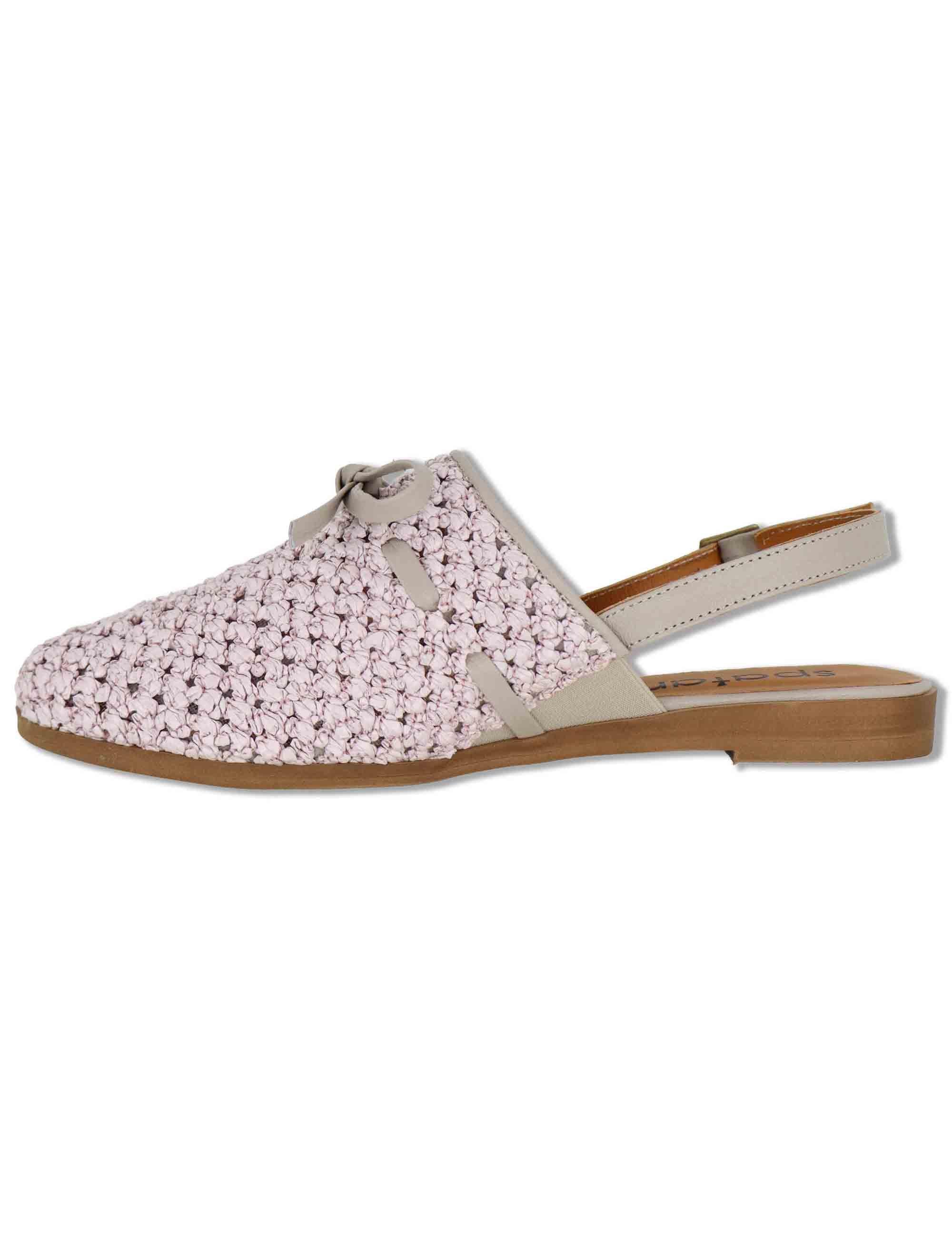 Sabot slingback donna in rafia rosa con cinturino in pelle e tacco basso SP60885 300 Spatarella 