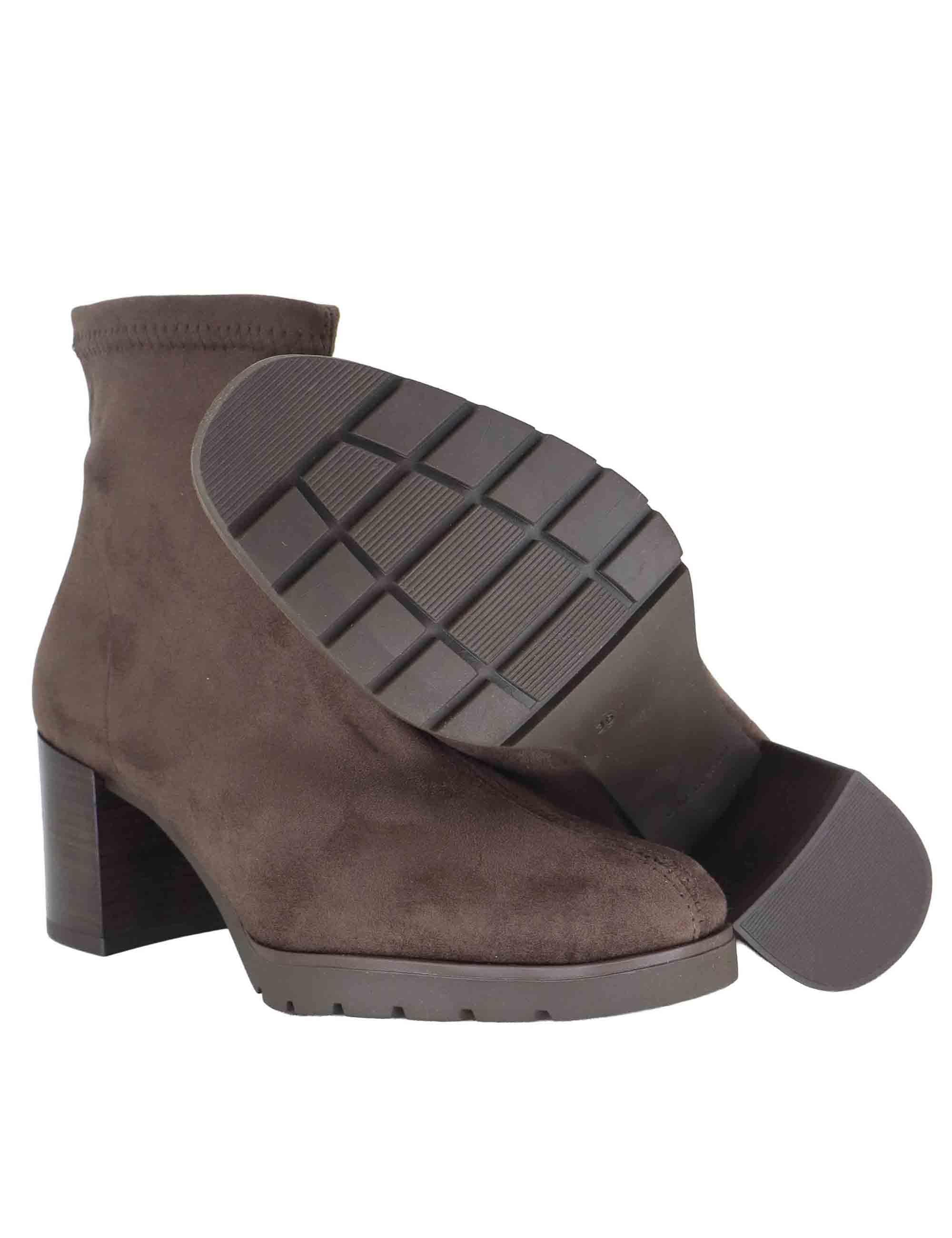 Stivaletti donna in tessuto elasticizzato marrone con tacco e plateau 78174-AE 44 Miss Elastic 