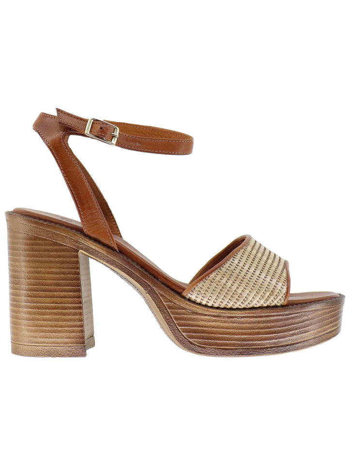 Sandali donna in pelle cuoio con tacco alto e plateau U41007755284 775 Tsakiris Mallas 