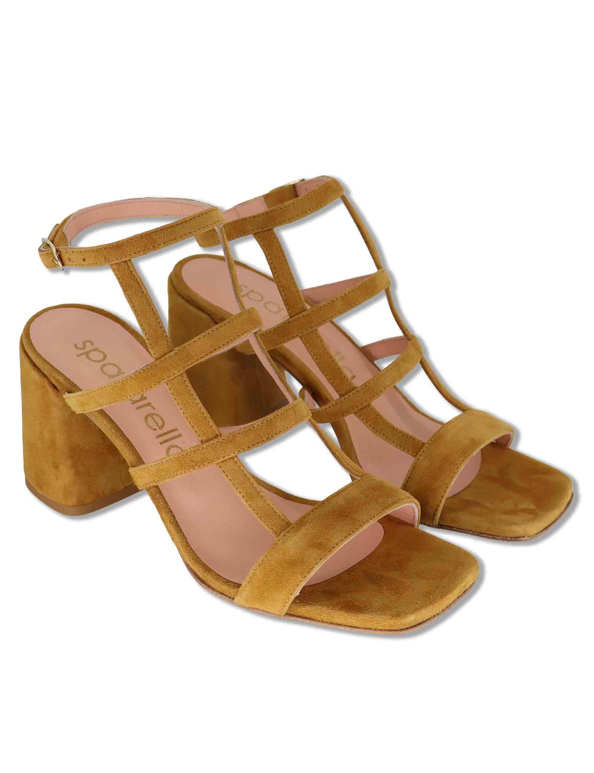 Sandali donna in camoscio cuoio con tacco alto e cinturino alla caviglia SP2523 014 Spatarella 