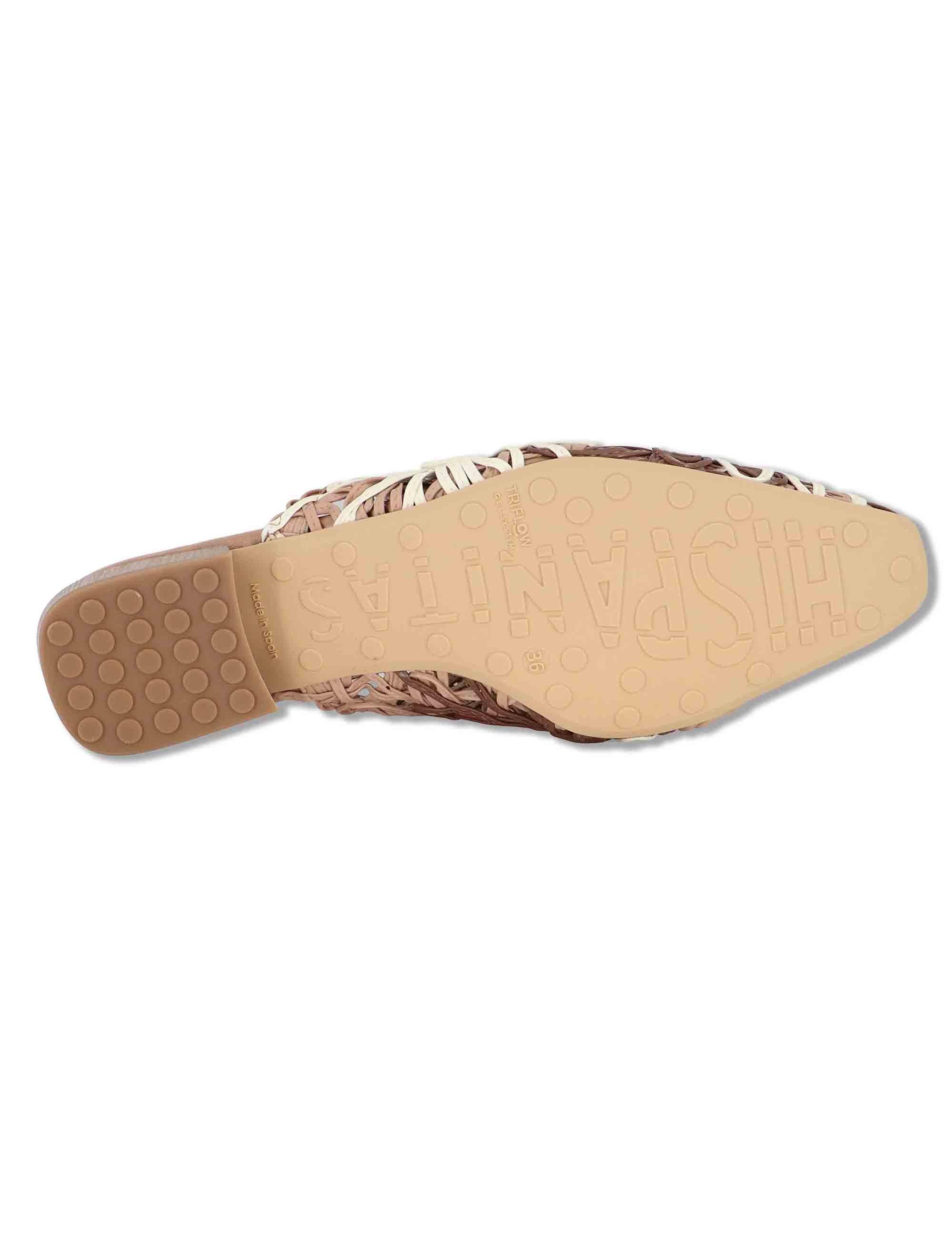 Mule donna in pelle marrone e naturale ricamato con tacco basso HV264840 NATURALES Hispanitas 