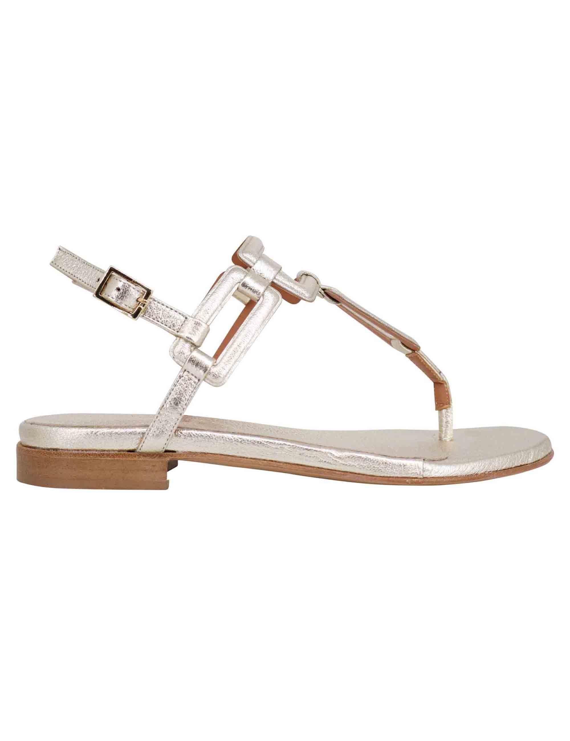 Sandali flat slingback infradito donna in pelle laminata platino T1027 602 Tattoo 