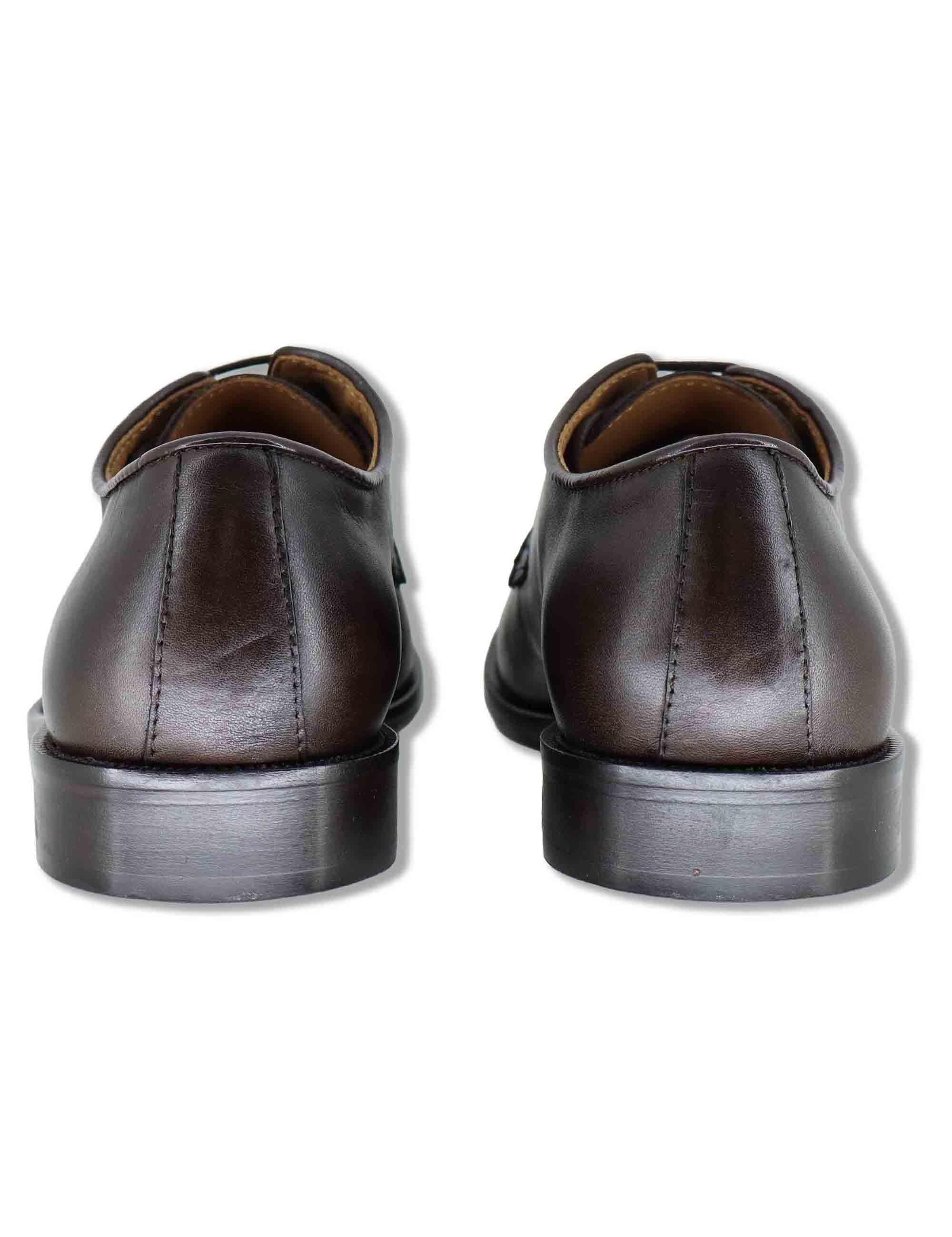 Stringate uomo in pelle marrone con suola in cuoio e gomma cucita SPDU603 014 Spatarella 