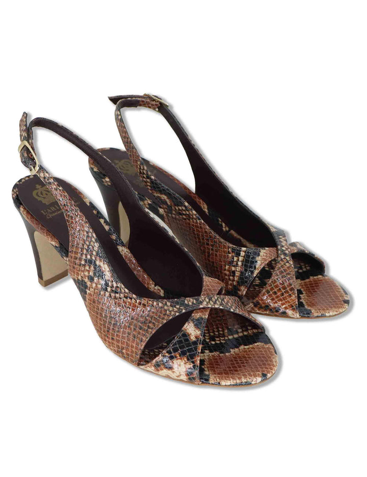 Sandali donna slingback in pelle stampata cuoio con tacco 7cm DS2682/C 014 L'Arianna 