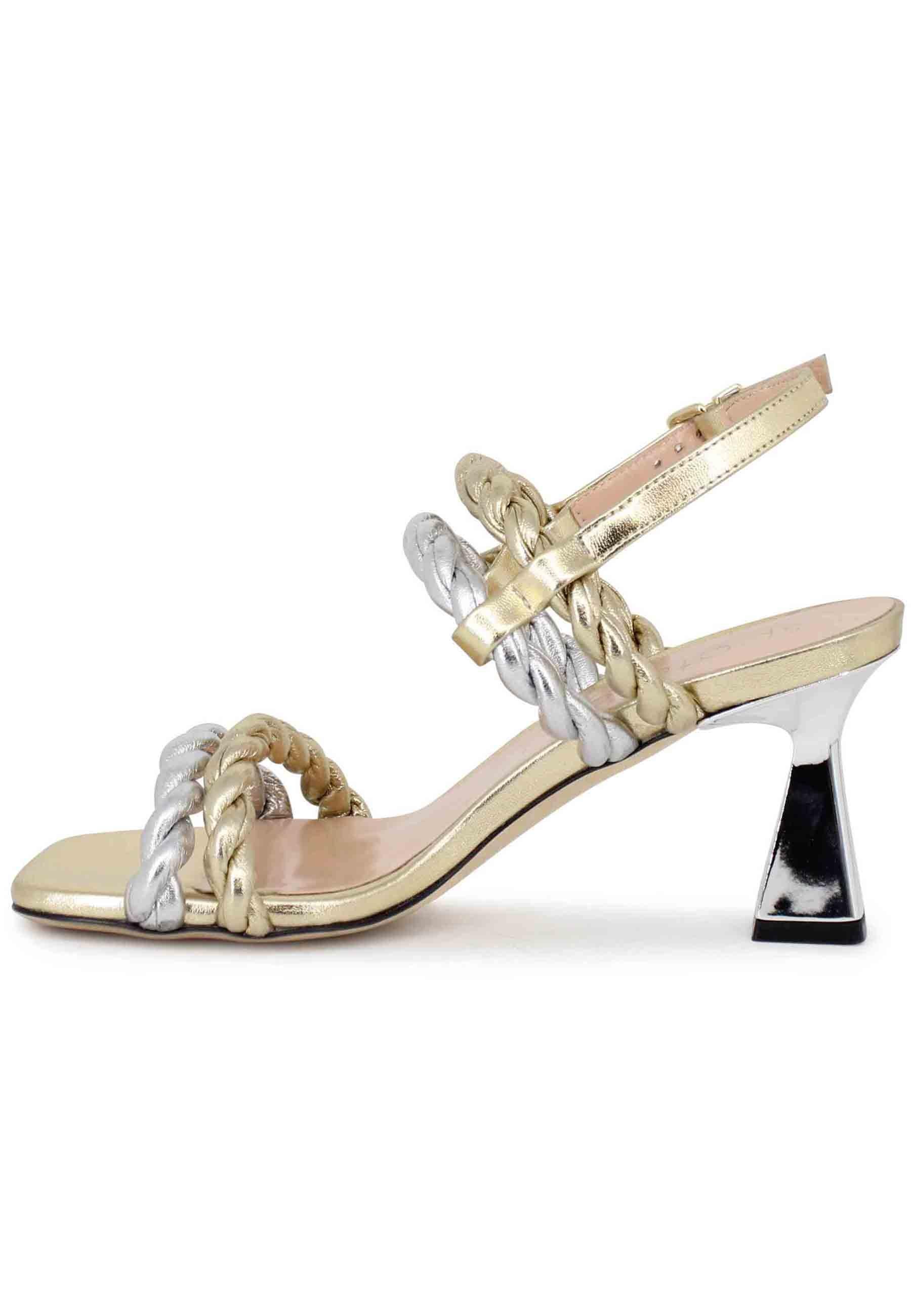 Sandali slingback donna in pelle oro e argento con tacco argento SP7127 600 Spatarella 