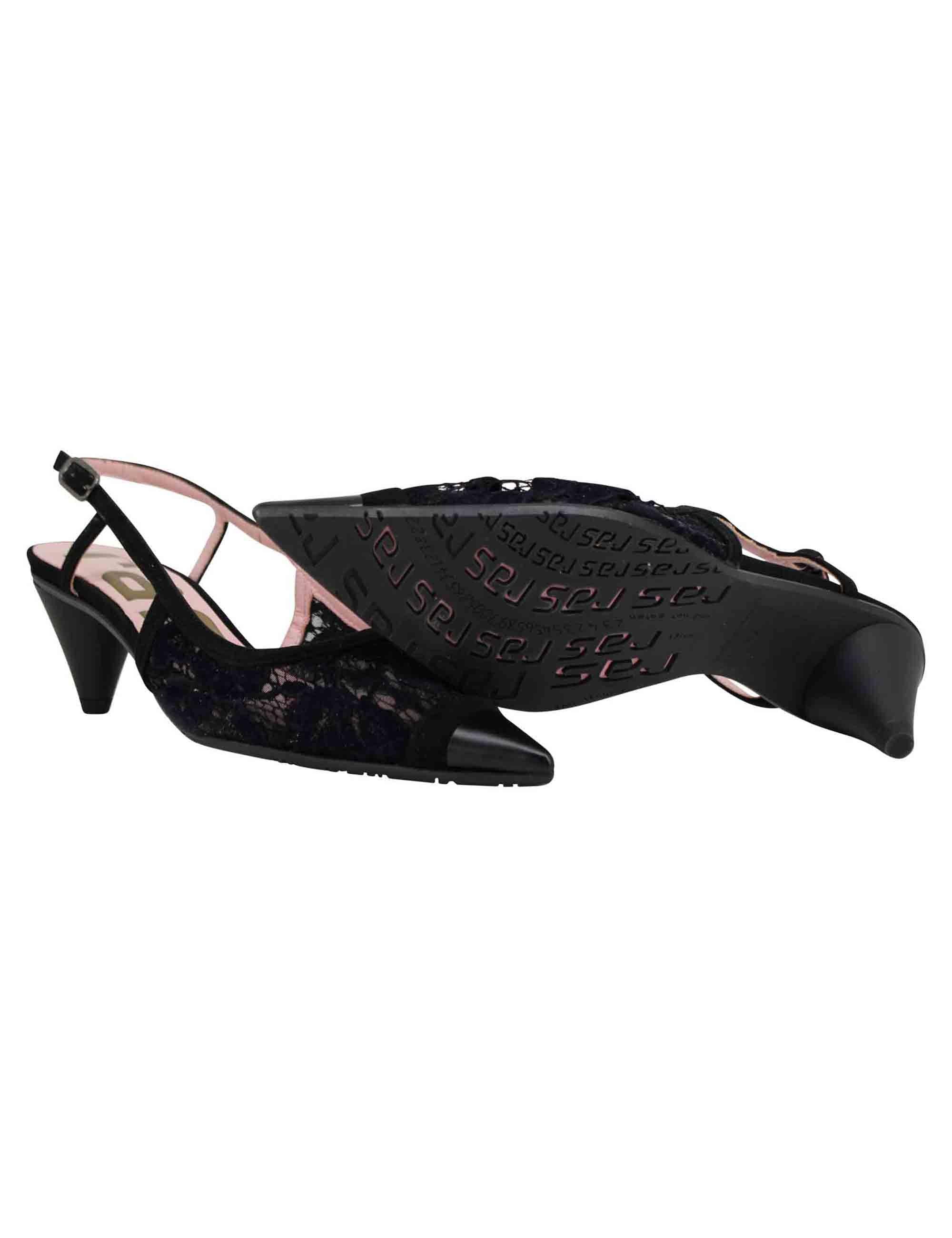 Decollete slingback donna in pizzo nero con punta a punta 7917 001 Ras 