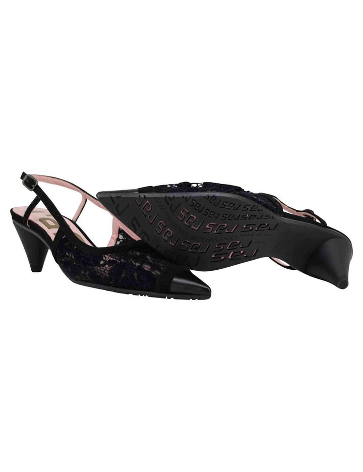 Decollete slingback donna in pizzo nero con punta a punta 7917 001 Ras 