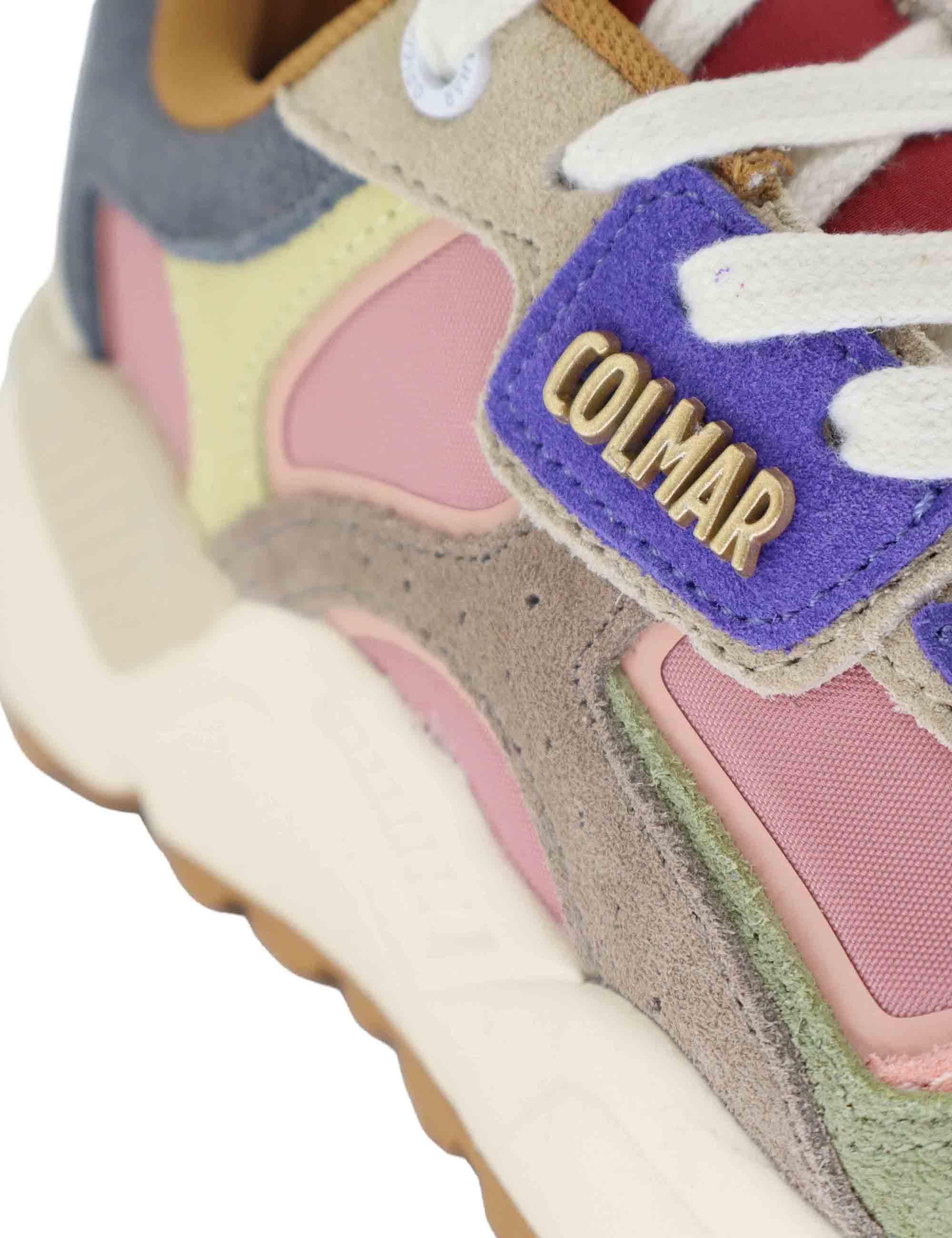 Sneakers donna in pelle e tessuto rosa con suola alta GARNER FLASHY 126 Colmar 