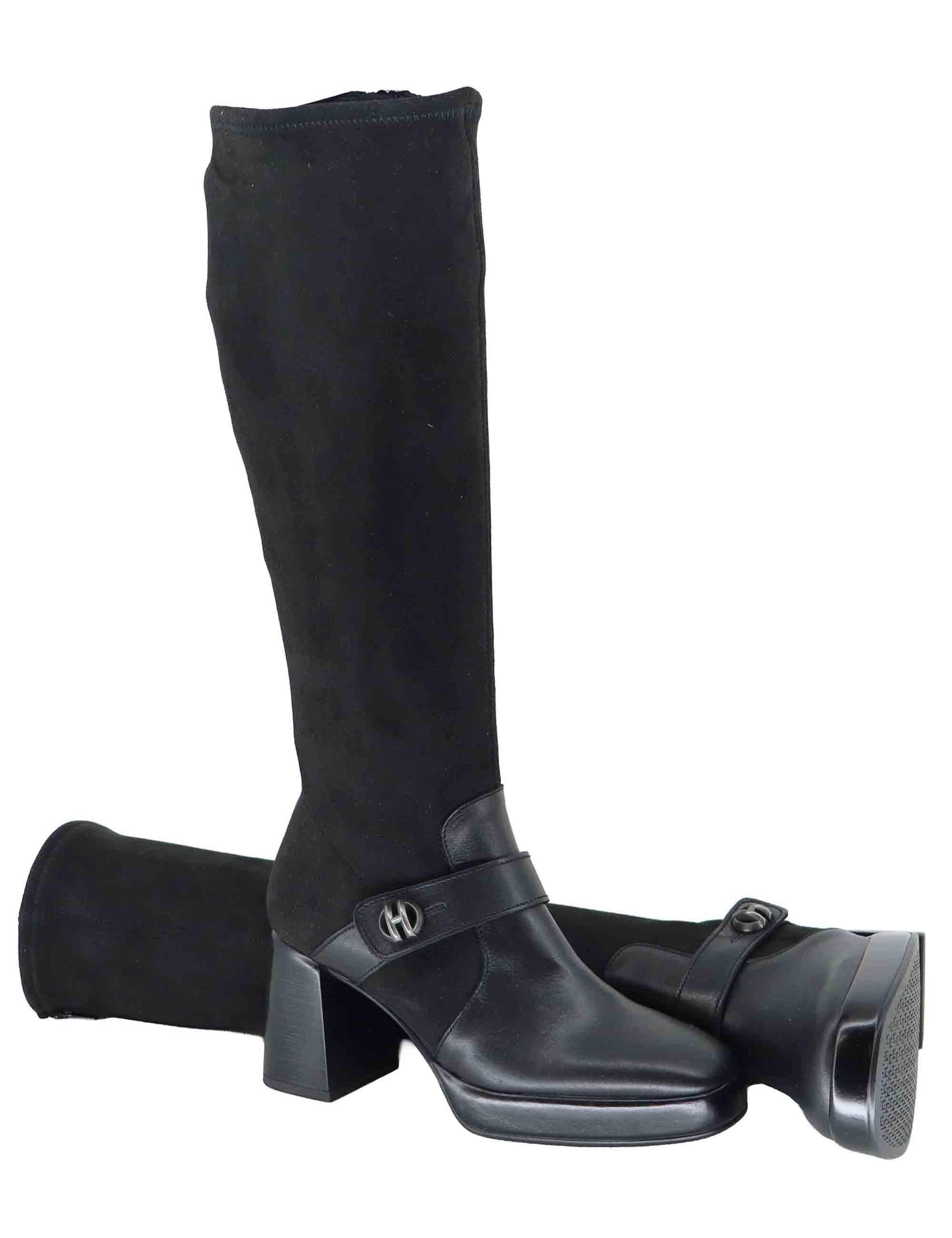 Stivali donna in pelle e tessuto nero con tacco alto HI254374 C004 Hispanitas 