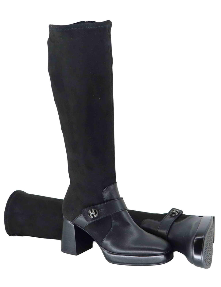 Stivali donna in pelle e tessuto nero con tacco alto HI254374 C004 Hispanitas 