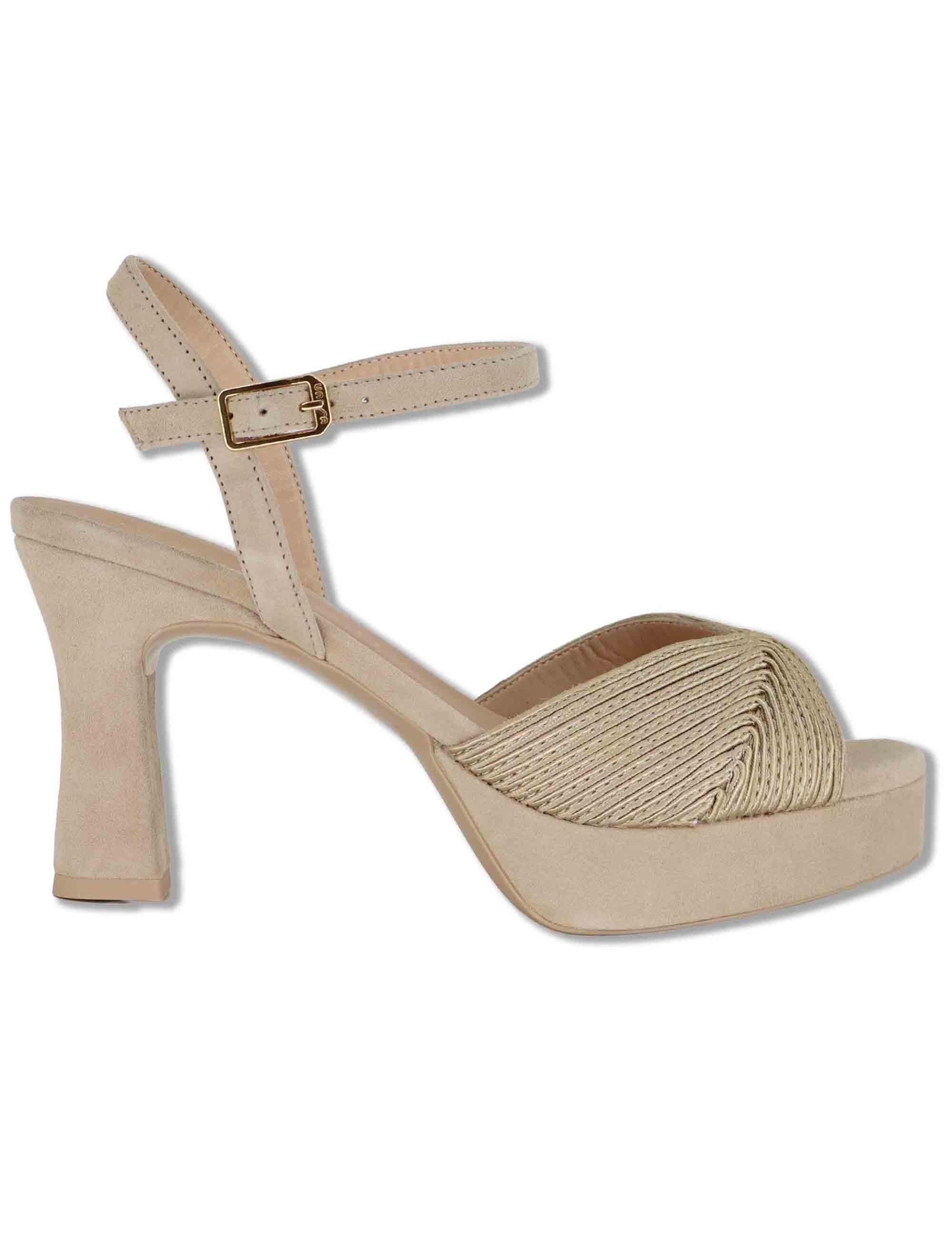 Sandali donna in pelle e tessuto taupe con cinturino tacco alto e plateau OJEDA SOU MUMM/SKIN Unisa 