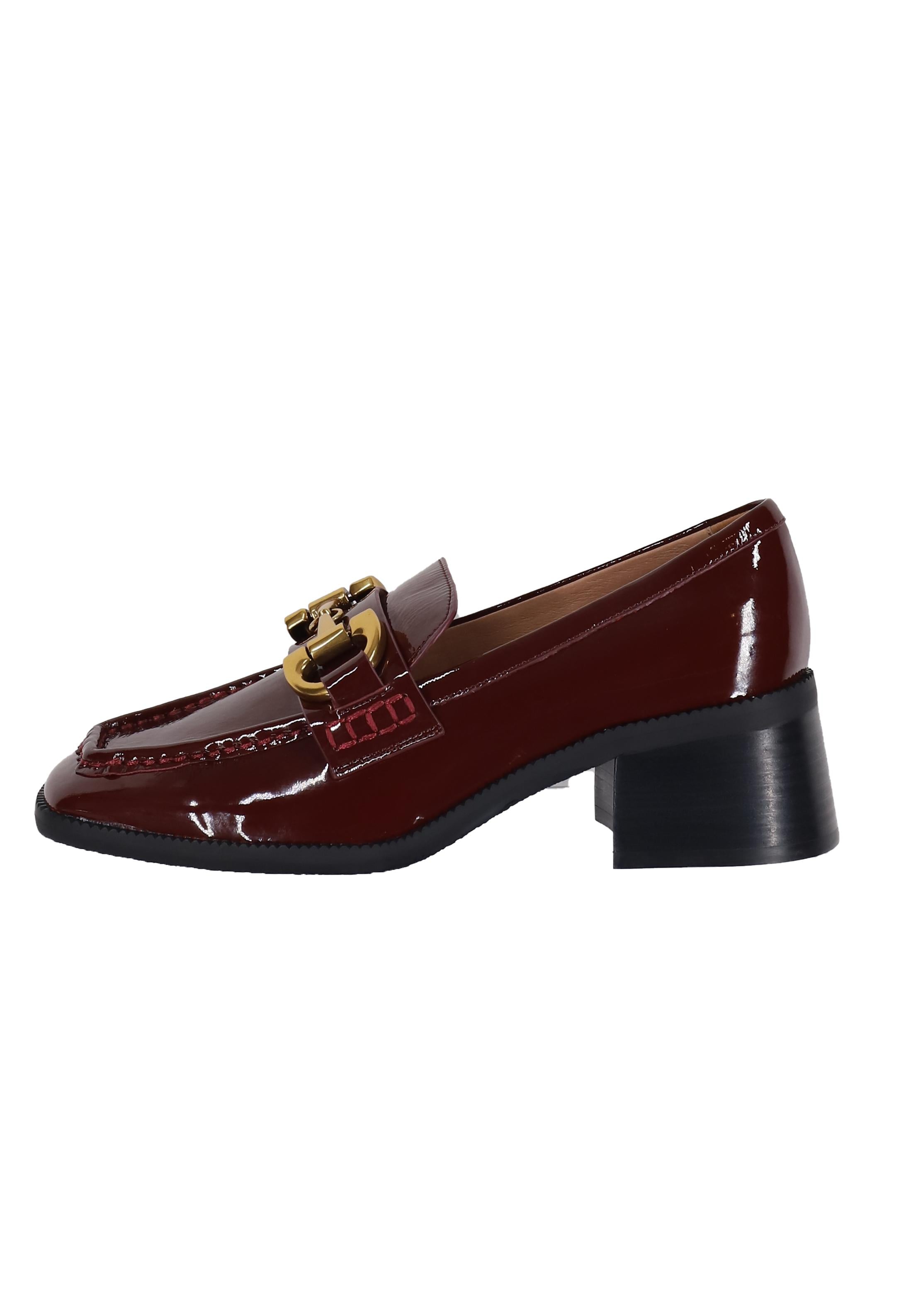 Mocassini donna in pelle bordeaux lucida con morsetto in oro Tiana 532Z21VK 018 Bibi Lou 
