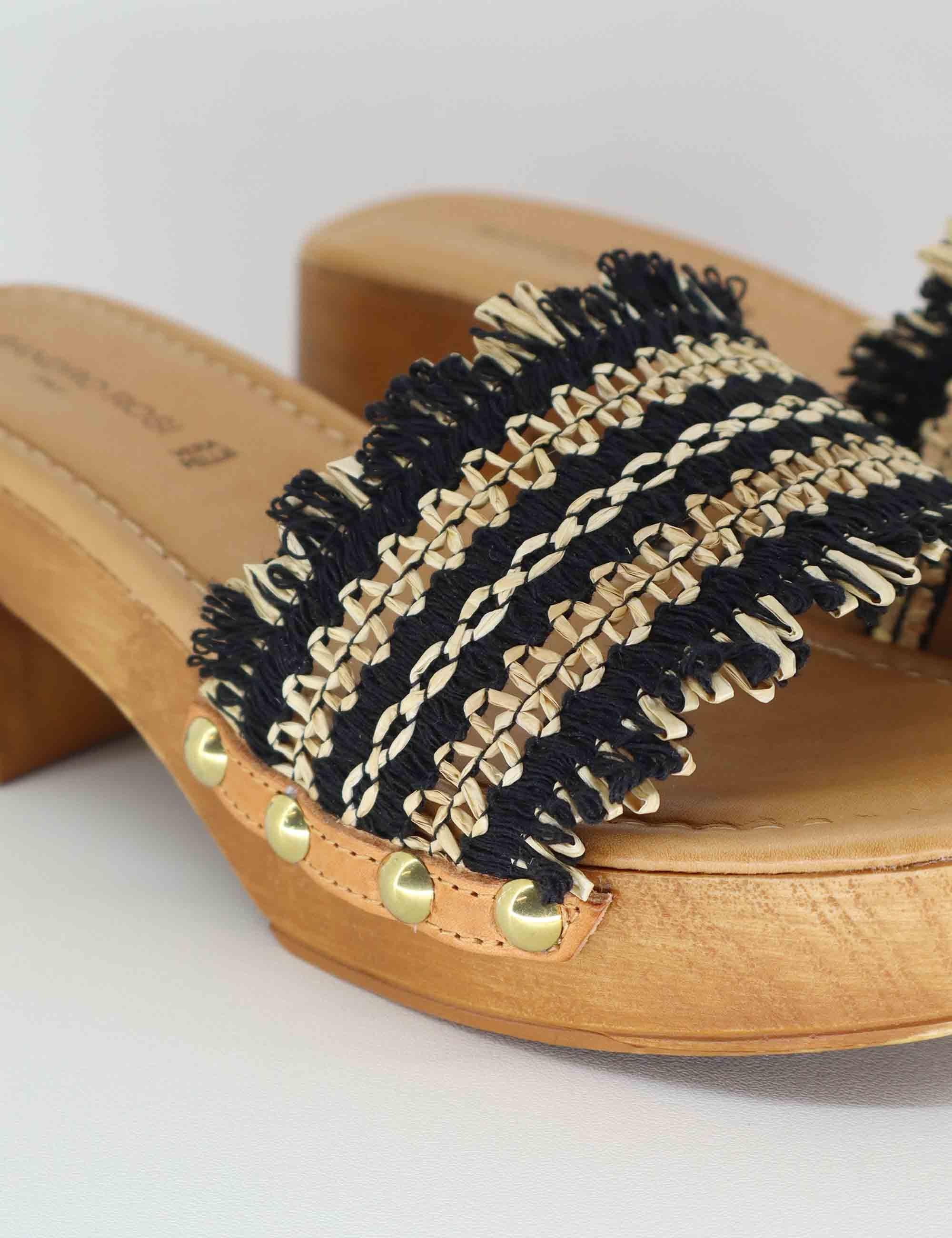 Sandali donna in rafia intrecciata beige con tacco in legno SR9234 001 Sandro Rosi 