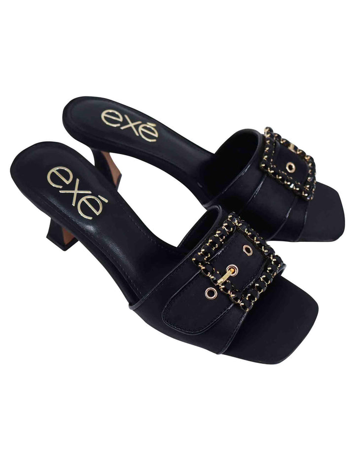 Sandali donna in tessuto nero con morsetto e tacco in tinta S4700186415H LUCIA 186 Exe 