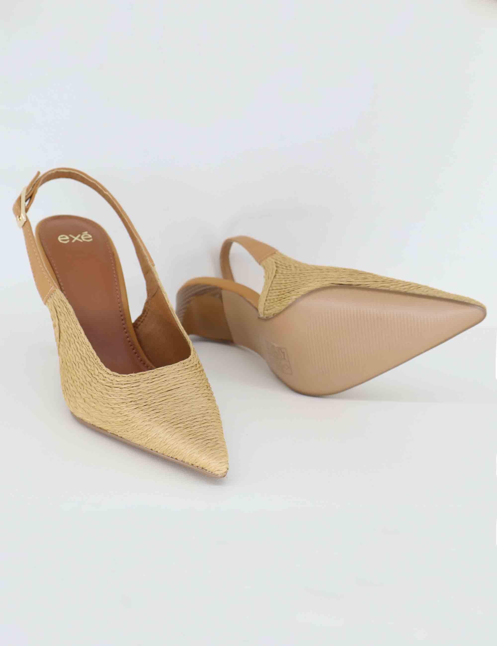 Slingback donna in rafia camel con tacco alto U4700900566M 900 C Exe 