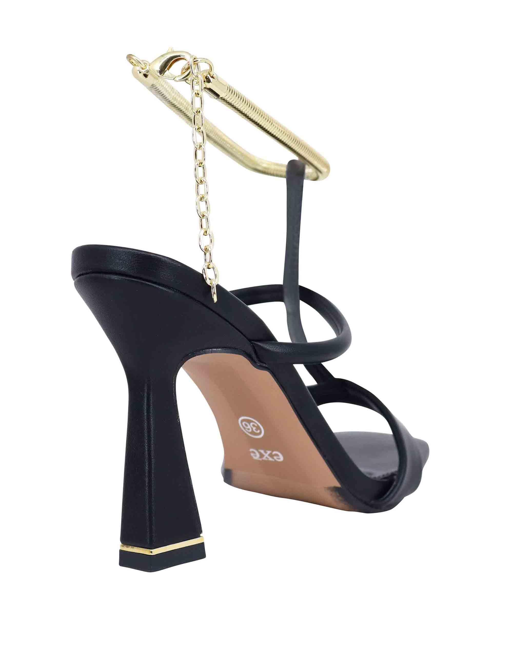 Sandali donna in eco pelle nera con tacco alto e cavigliera morbida in oro S47002545340 245 Exe 