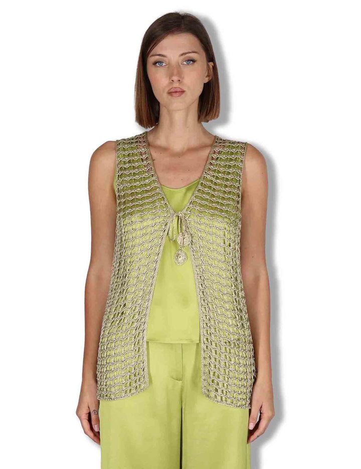 Gilet donna Metallic Lurex in cotone oro con nappine JE113078213 90013 Maliparmi 