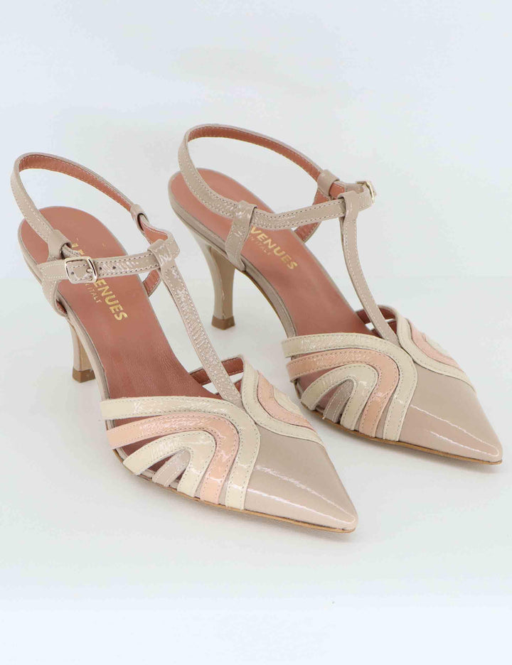Slingback donna in vernice beige tacco alto 8745R 023 Les Venues 