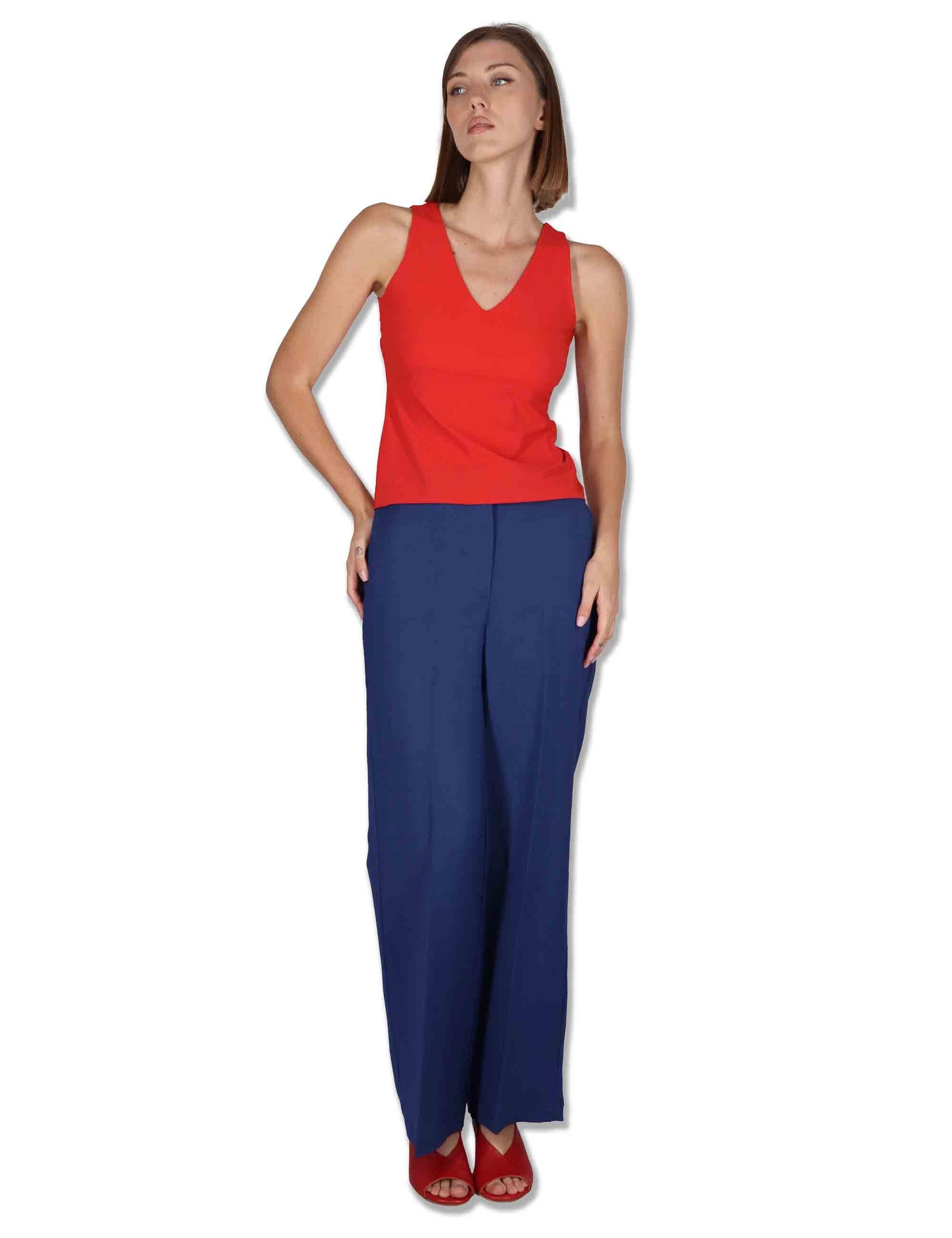 Pantaloni donna Timeless in lino blu a gamba larga e tasche laterali JH803340106 80049 Maliparmi 