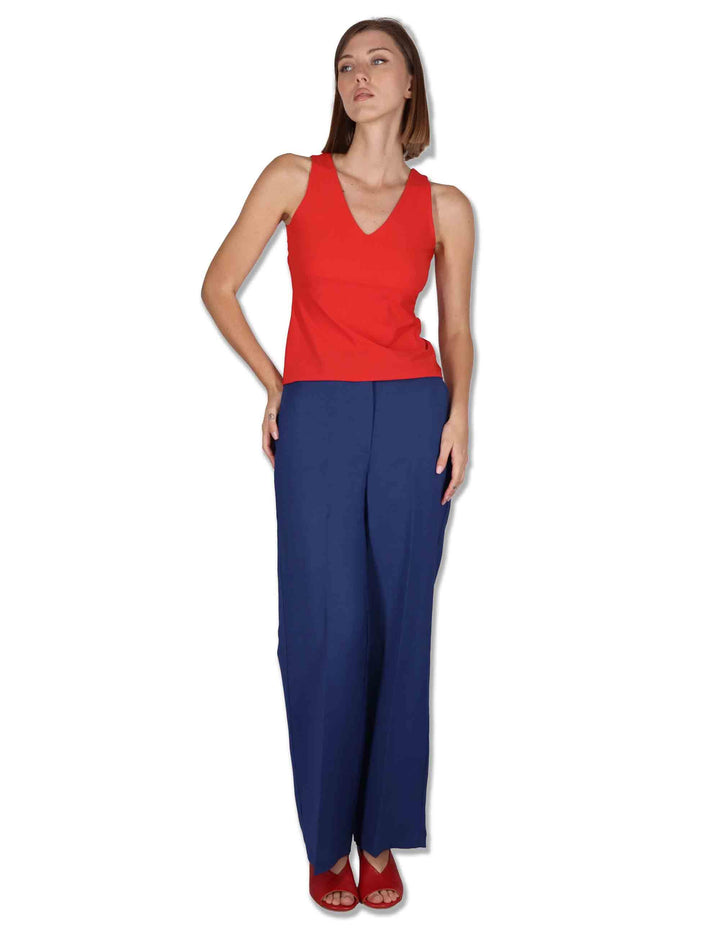 Pantaloni donna Timeless in lino blu a gamba larga e tasche laterali JH803340106 80049 Maliparmi 