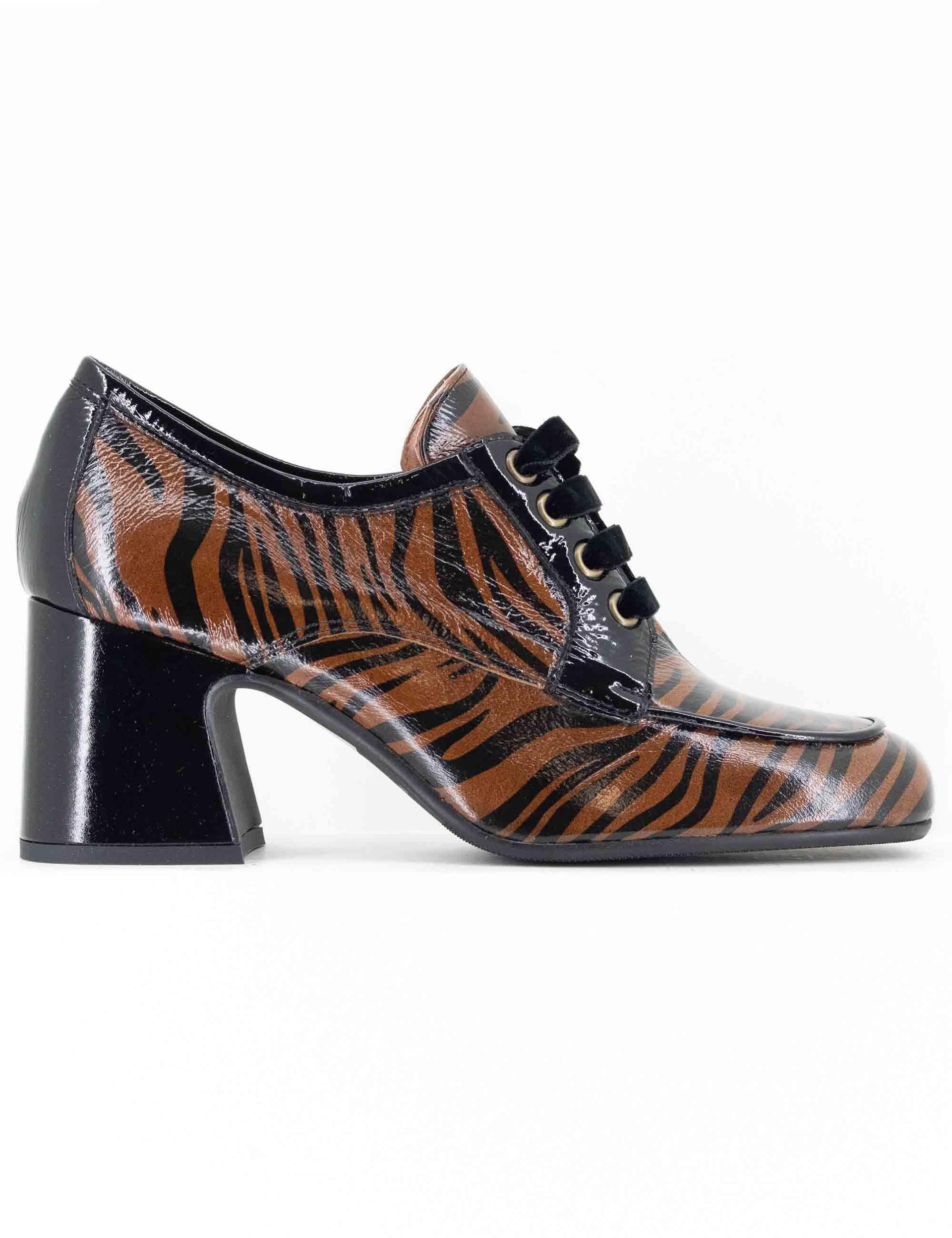 Stringate donna in pelle animalier bicolore con tacco alto 5115Z 019 Les Venues 