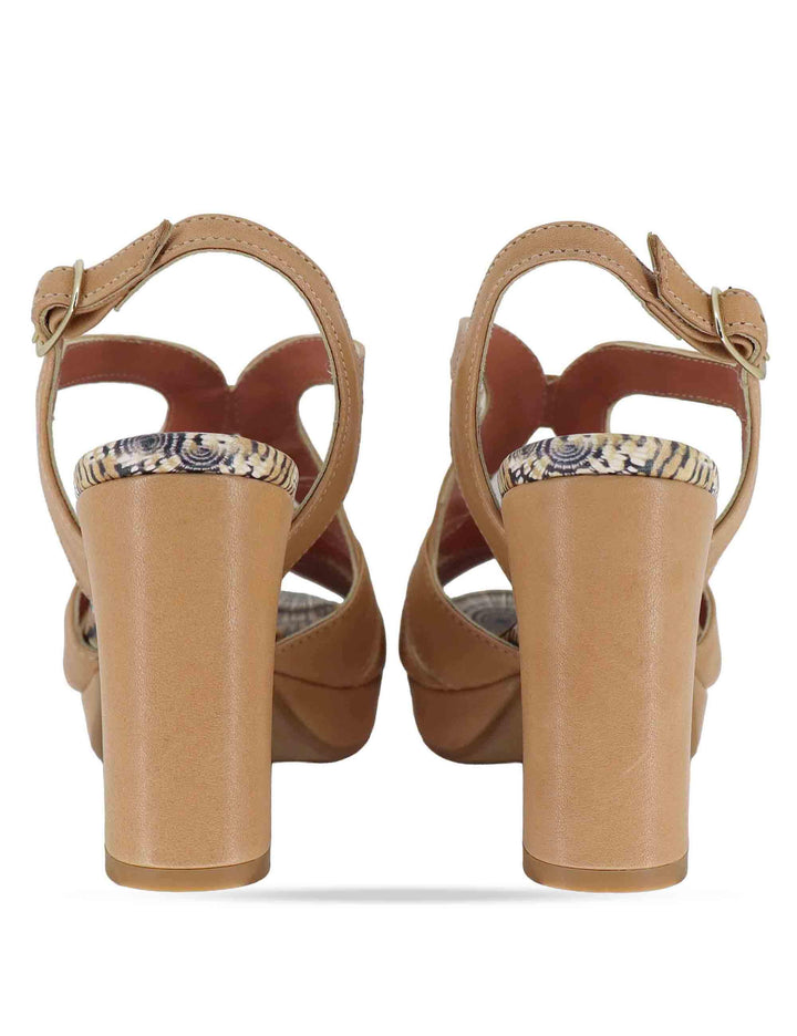 Sandali donna slingback in pelle beige con tacco alto e plateau 3046K 015 Les Venues 