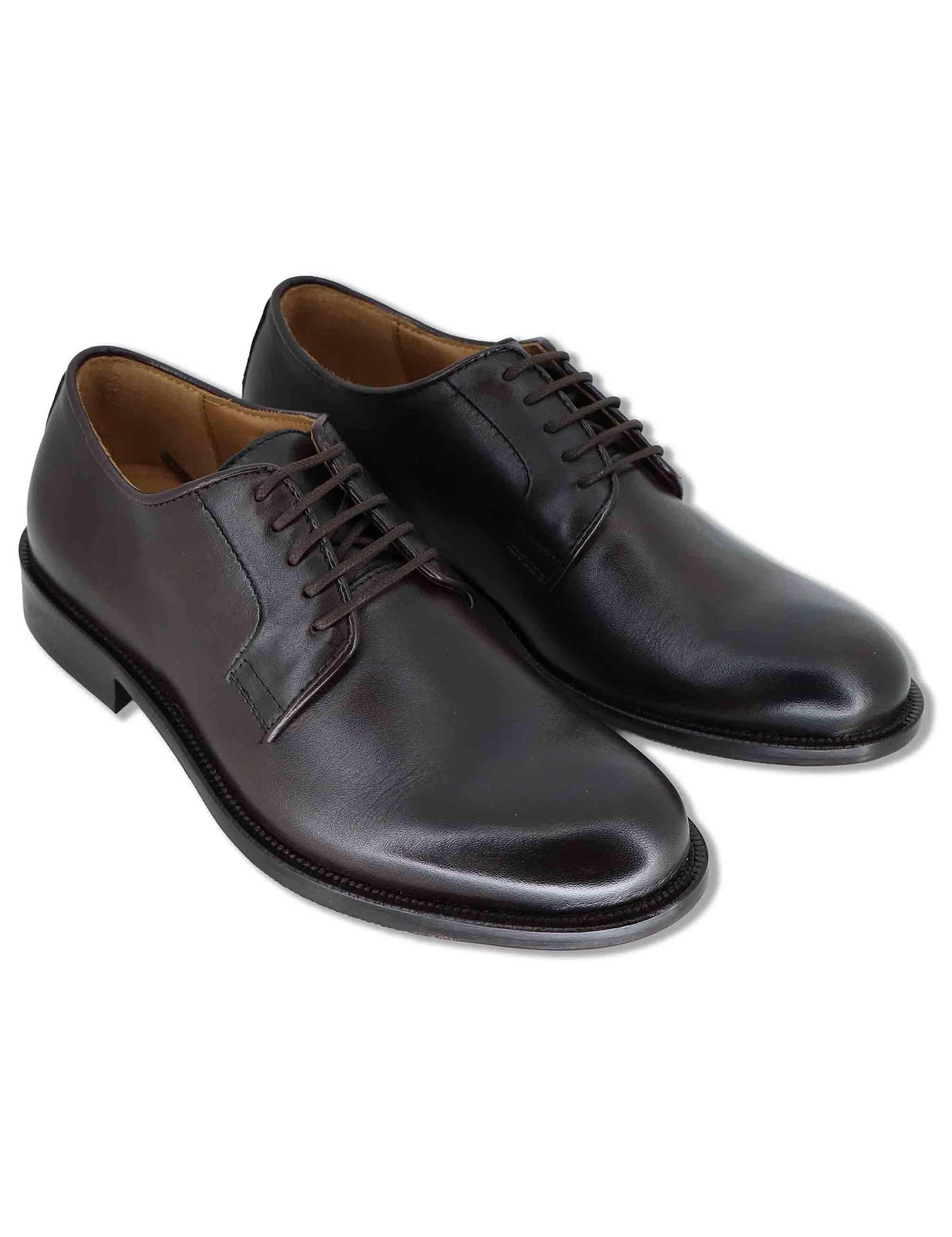 Stringate uomo in pelle marrone con suola in cuoio e gomma cucita SPDU603 014 Spatarella 