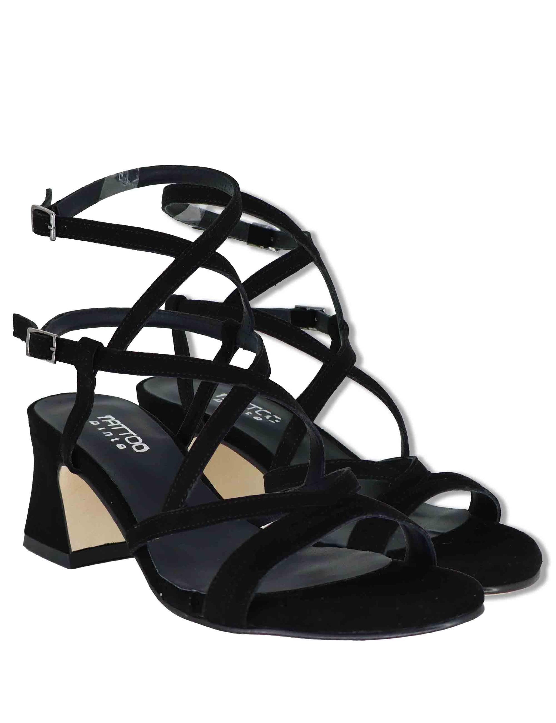 Sandali donna in camoscio nero con cinturini e tacco medio 119 001 Tattoo 