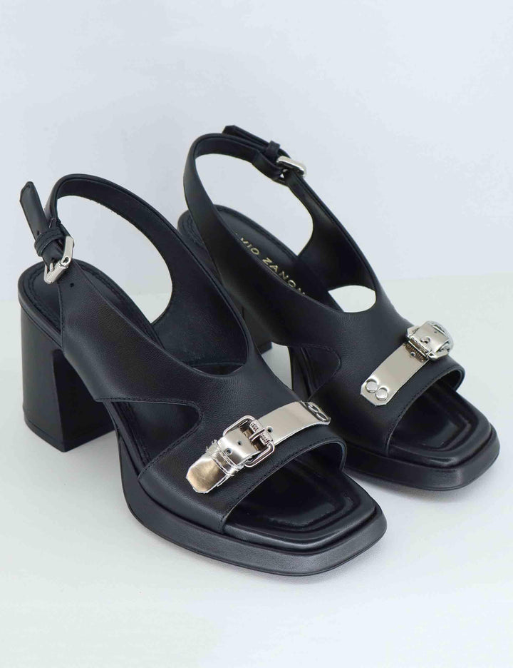 Sandali donna in pelle nera con tacco alto EB1301X 001 Elvio Zanon 