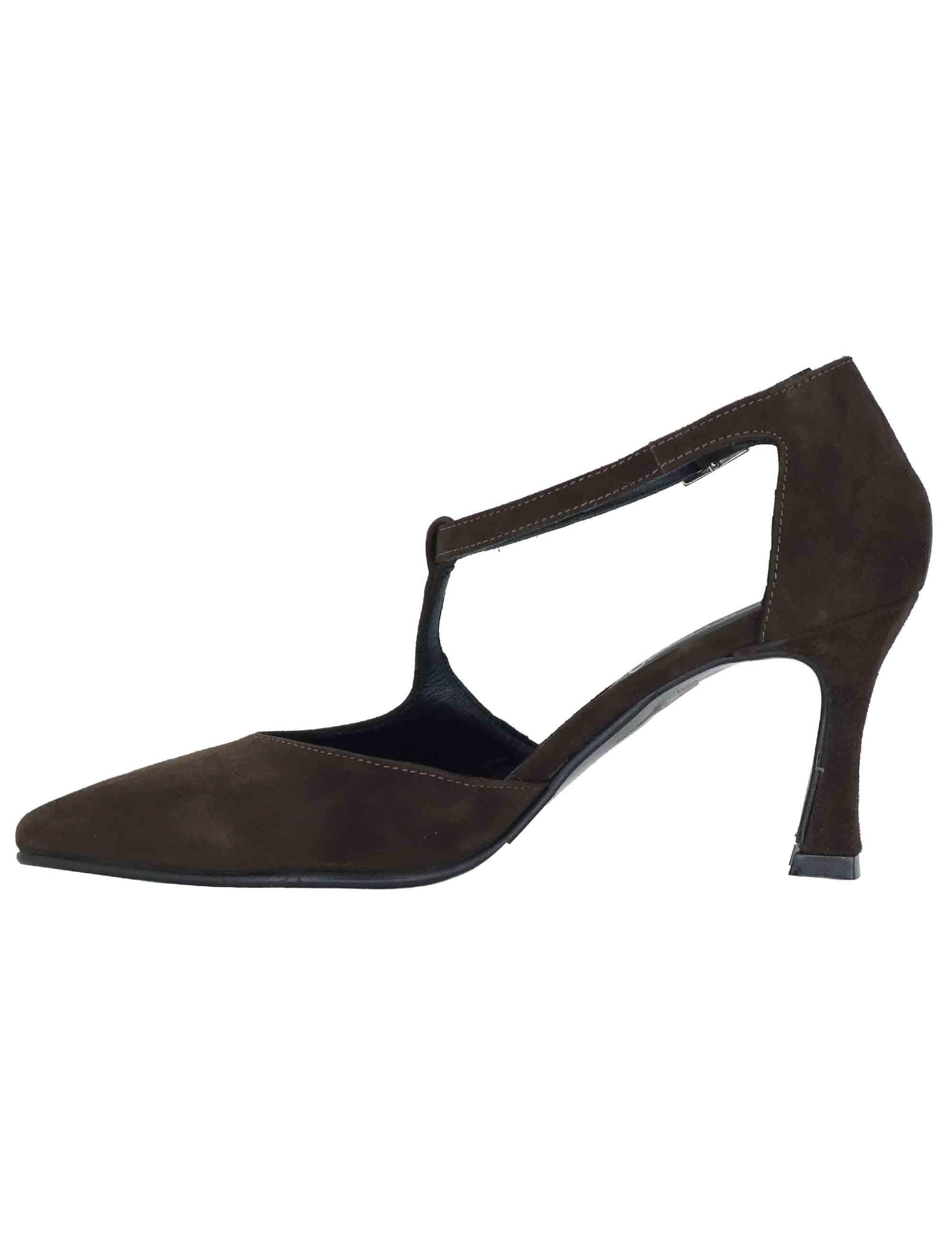 Decollete donna Mary Jane in camoscio testa di moro con cinturino obliquo tacco alto A102 014 Tattoo 