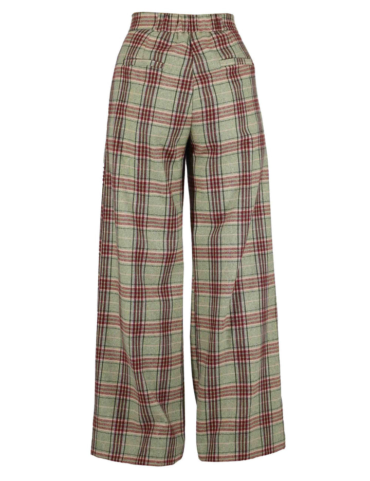 Pantaloni donna in lana verde a quadri con ealstico in vita JABPN0025-F1327 7020 Justmine 