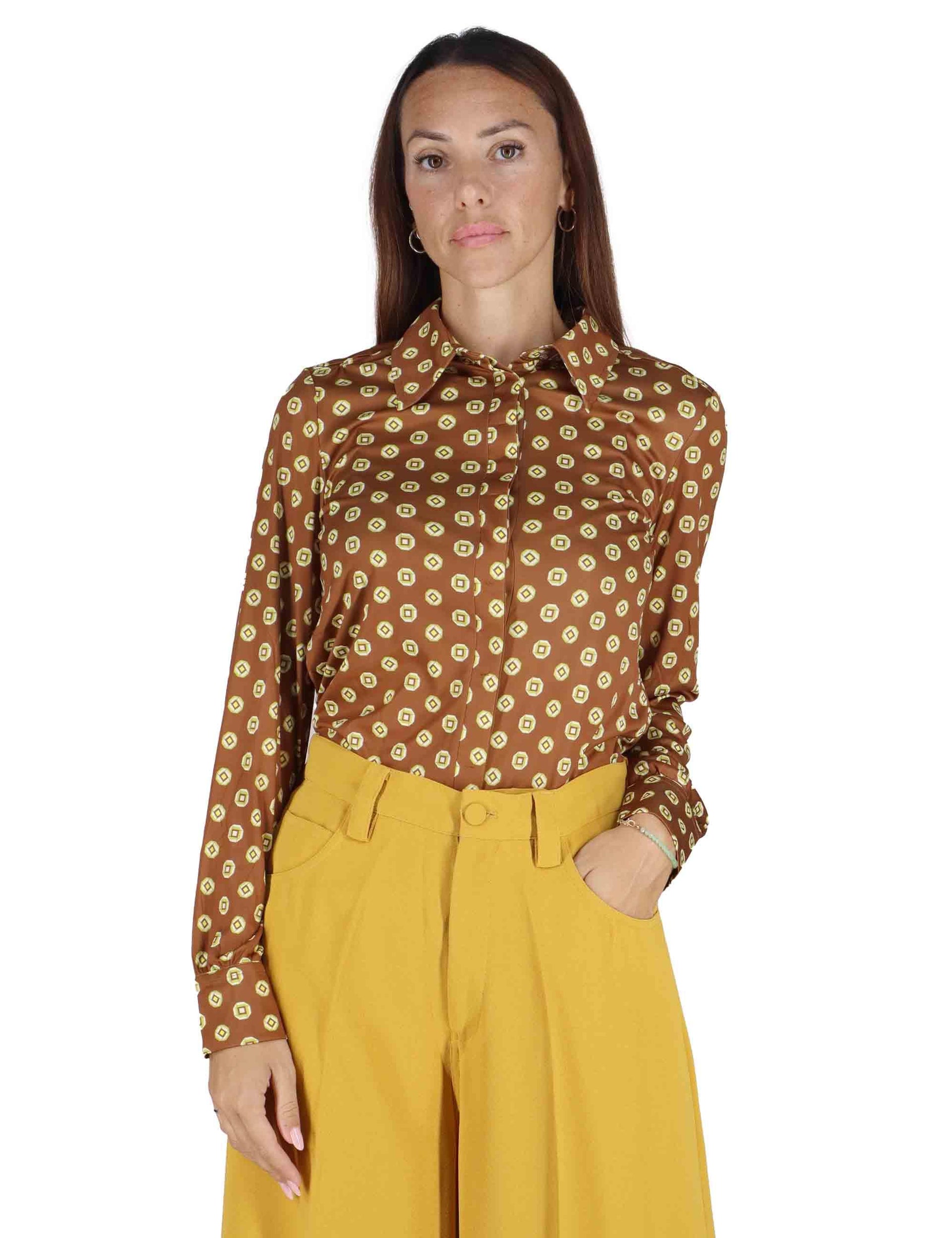 Camicie donna Micro Print in jersey marrone a fantasia JM556470654 A4153 Maliparmi 