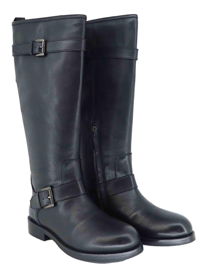 Stivali donna in pelle nera con tacco basso e cinturini 252-22-20 001 Zolfo 