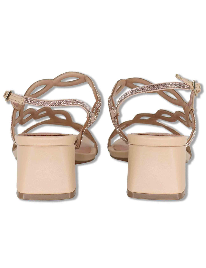 Sandali donna slingback in pelle e strass nude con tacco medio Dill 889Z00HG 47-NUDE Bibi Lou 