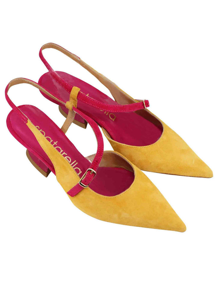 Decollete slingback donna in camoscio giallo con tacco in contrasto SP833 049 Spatarella 