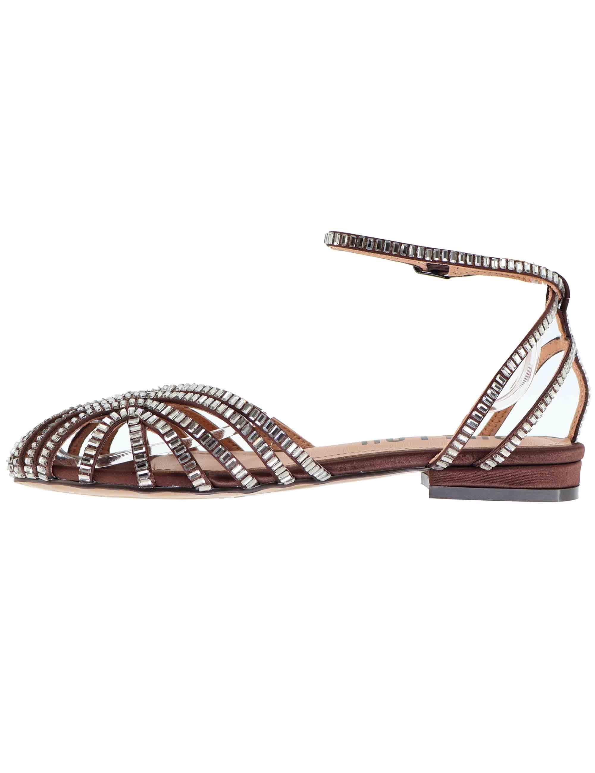 Sandali donna Serabi in tessuto marrone con strass e tacco basso 559Z75VK 028 Bibi Lou 