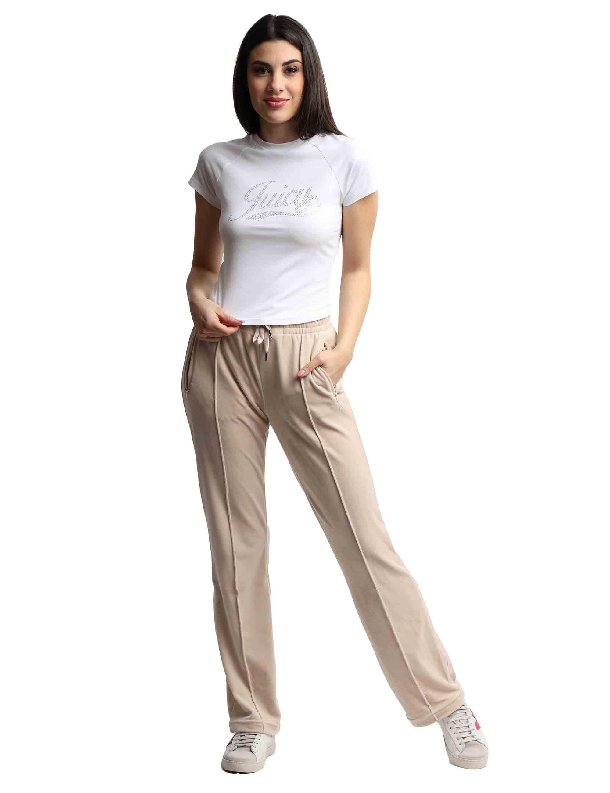 T-shirts donna Ryder Rodeo in cotone bianco a girocollo con strass VEJH70332UJC J10 Juicy Couture 