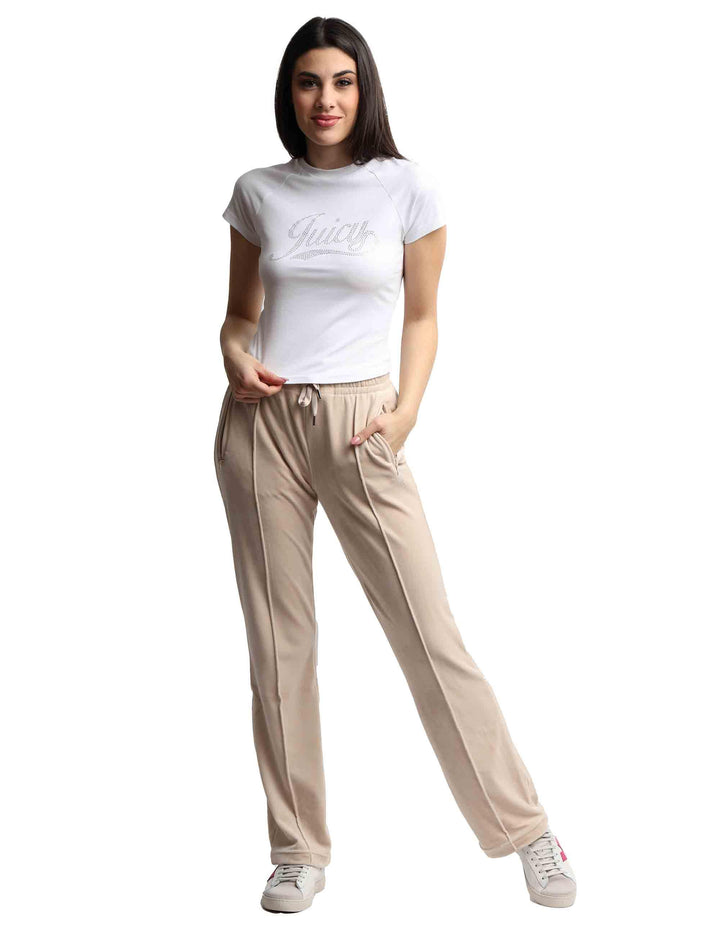 T-shirts donna Ryder Rodeo in cotone bianco a girocollo con strass VEJH70332UJC J10 Juicy Couture 