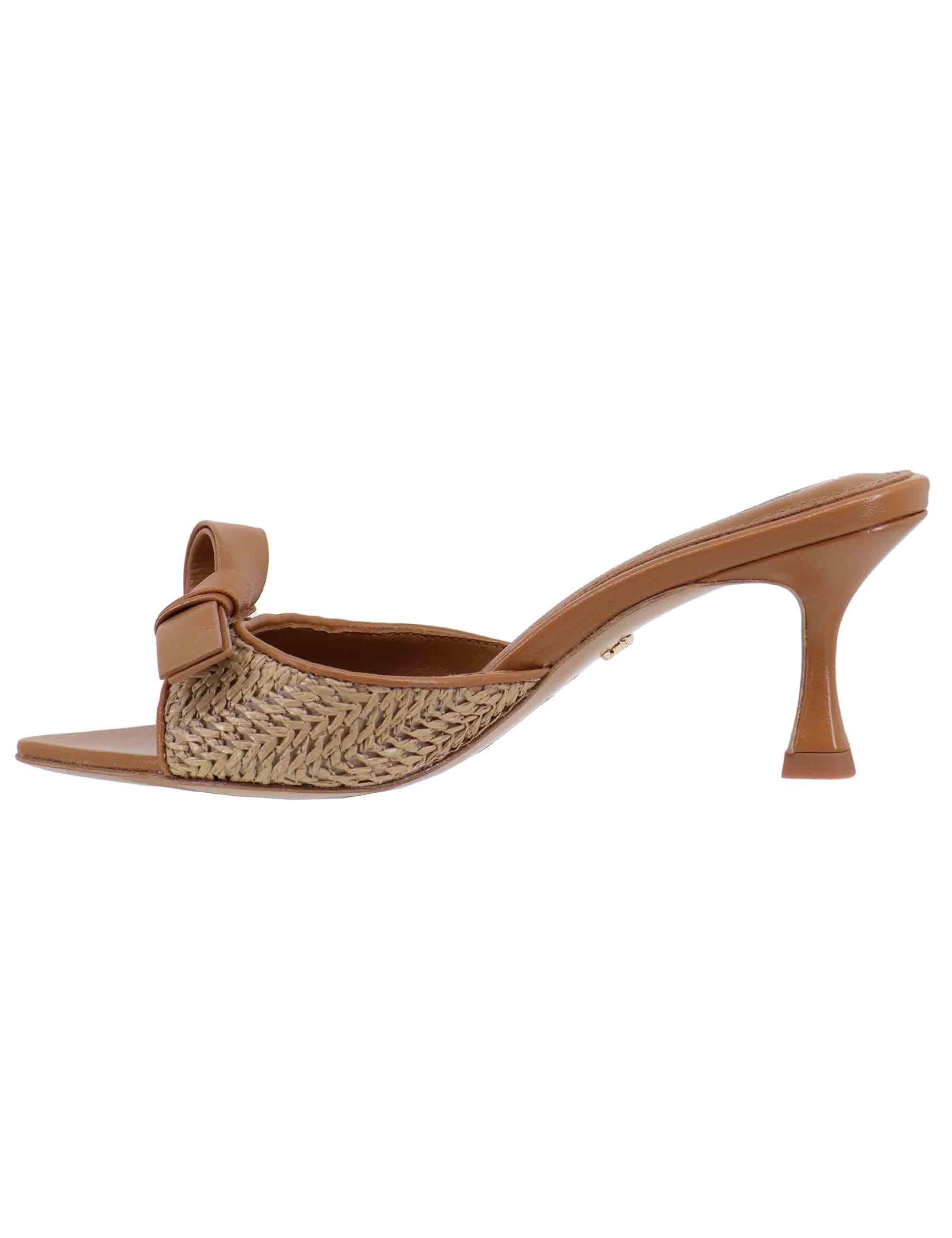 Sandali donna Linda in pelle cuoio e rafia naturale 196Z68BK 014 Lola Cruz 