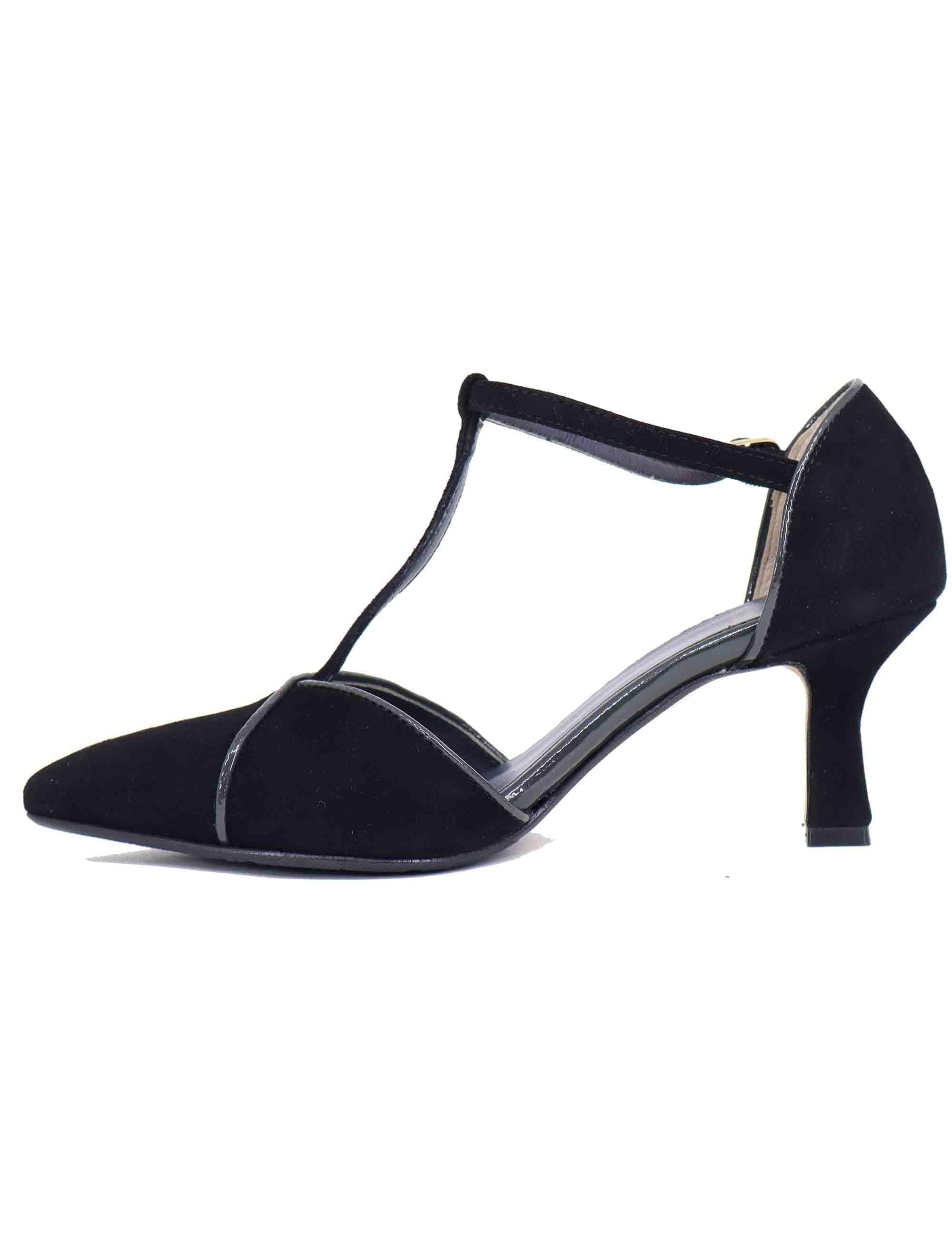 Mary Jane donna in camoscio nero tacco basso DE2413/RT 001 L'Arianna 