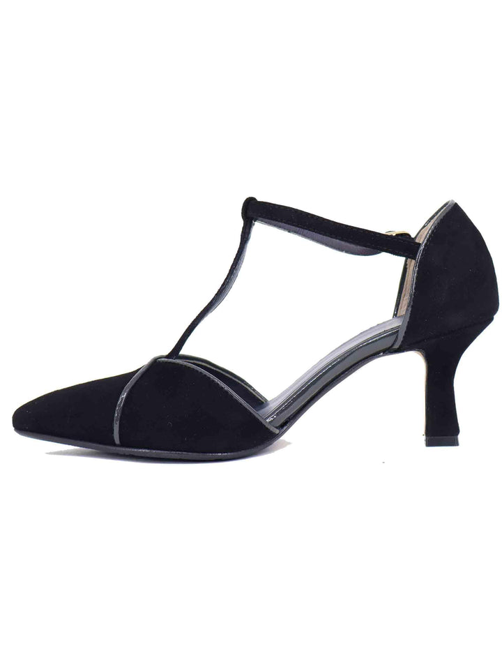 Mary Jane donna in camoscio nero tacco basso DE2413/RT 001 L'Arianna 