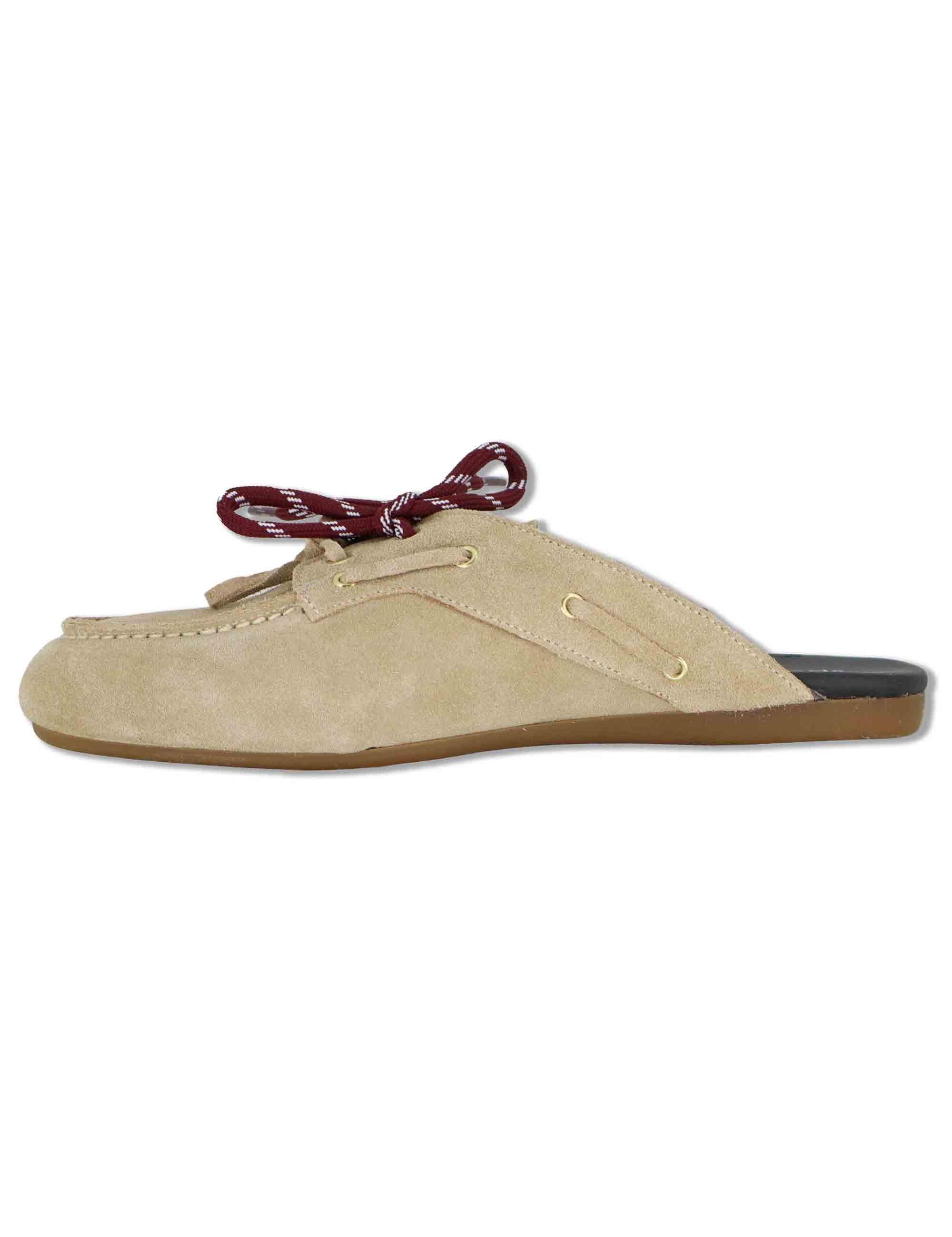 Sabot donna in camoscio beige con doppi lacci e suola bassa in gomma SP91 016 Spatarella 