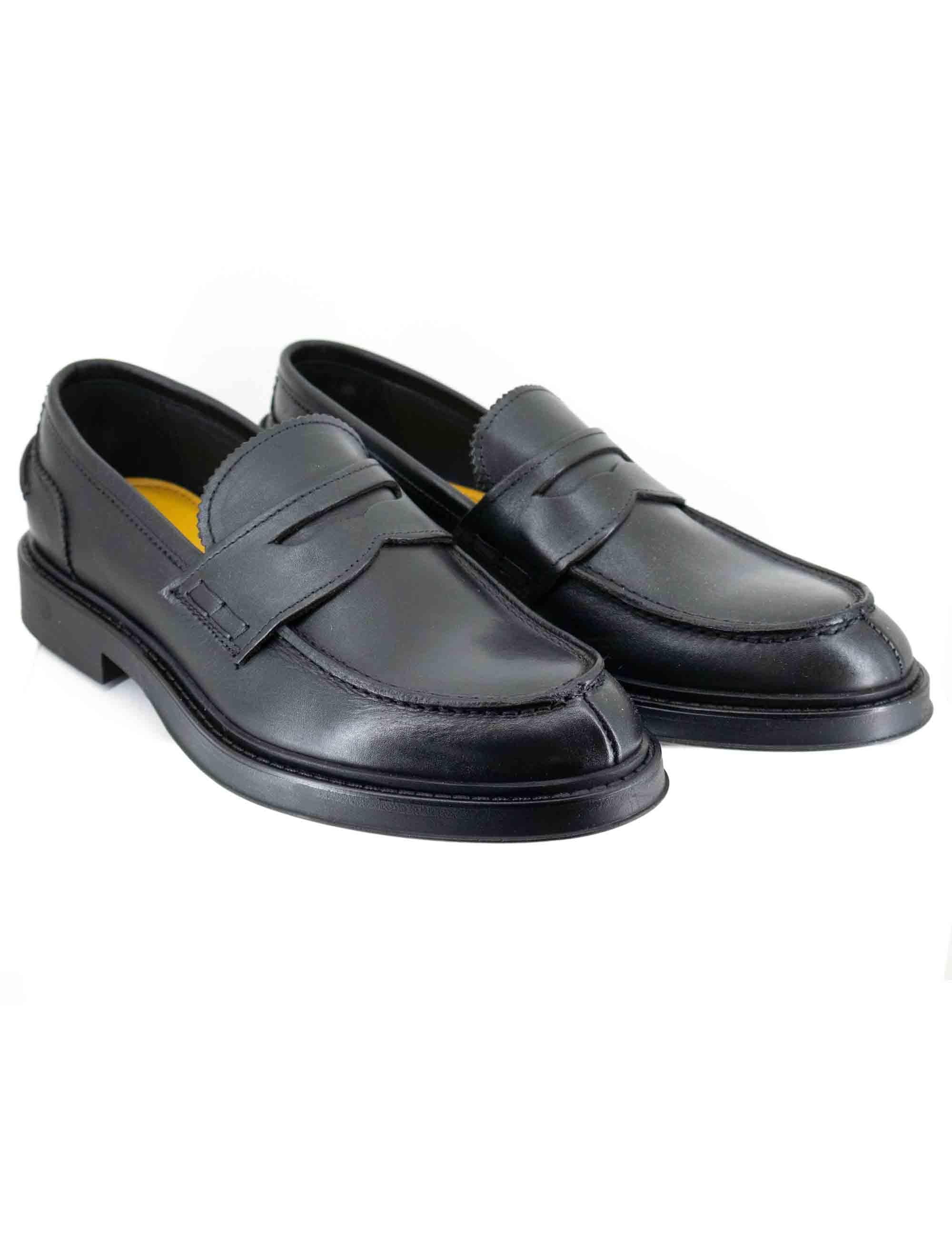 Mocassini uomo in pelle nera con suola in gomma cucita SP1056 0001 Spatarella 