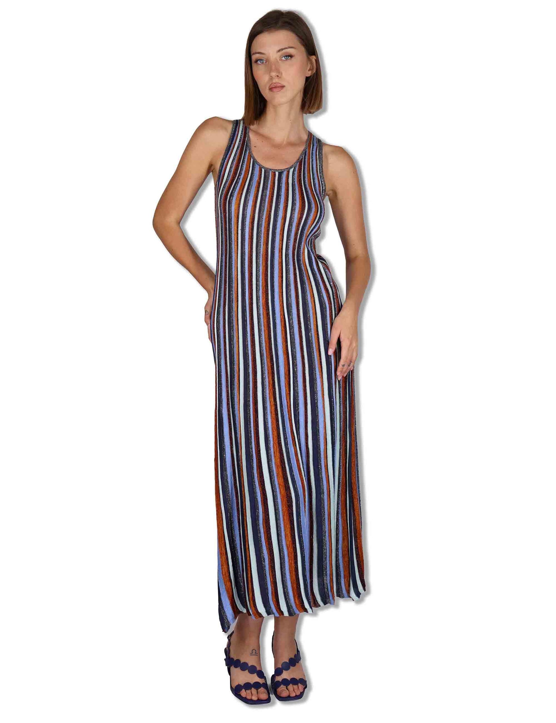 Abiti lunghi donna Flexage Stripes in viscosa a righe verticali azzurro e multicolore JF951378211 81B99 Maliparmi 