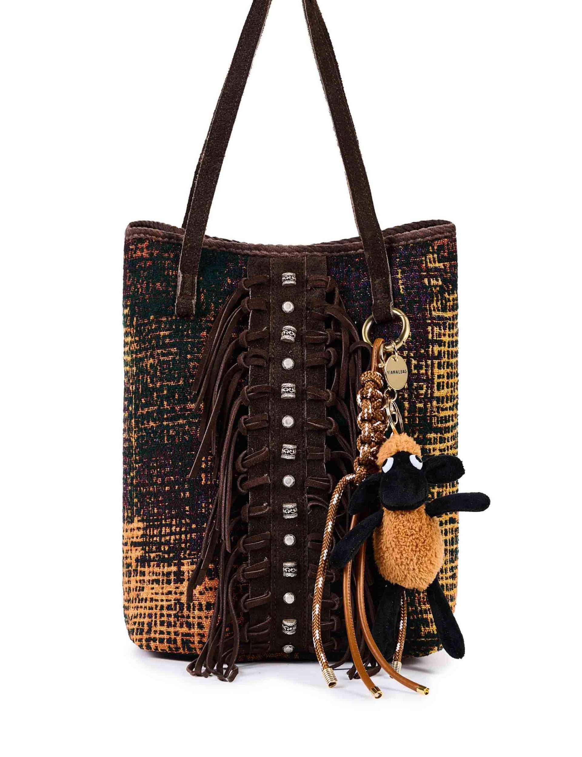 Borse donna in ciniglia jacquard marrone con doppi manici e tracolla NALI Z01 Via Mail Bag 