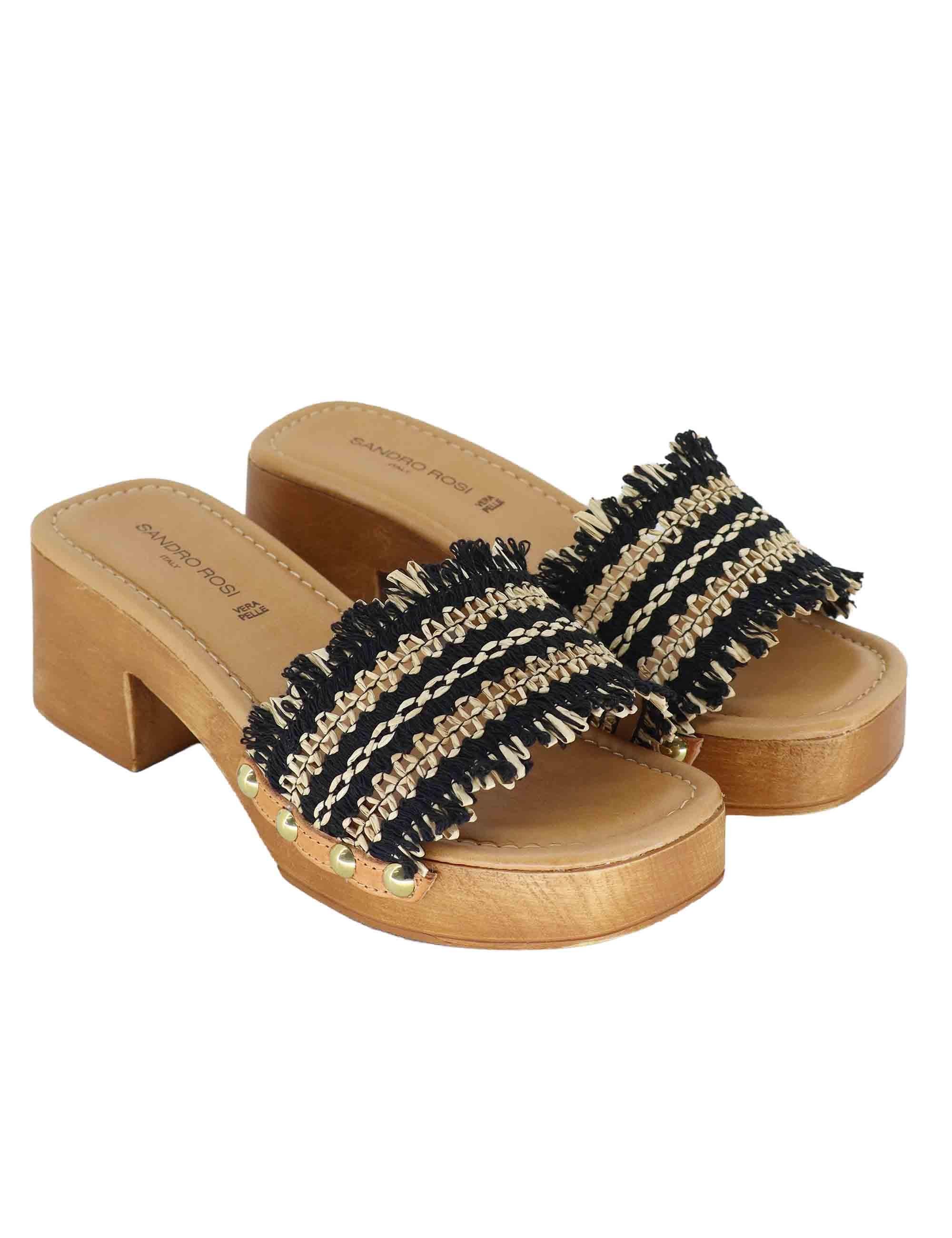 Sandali donna in rafia intrecciata beige con tacco in legno SR9234 001 Sandro Rosi 