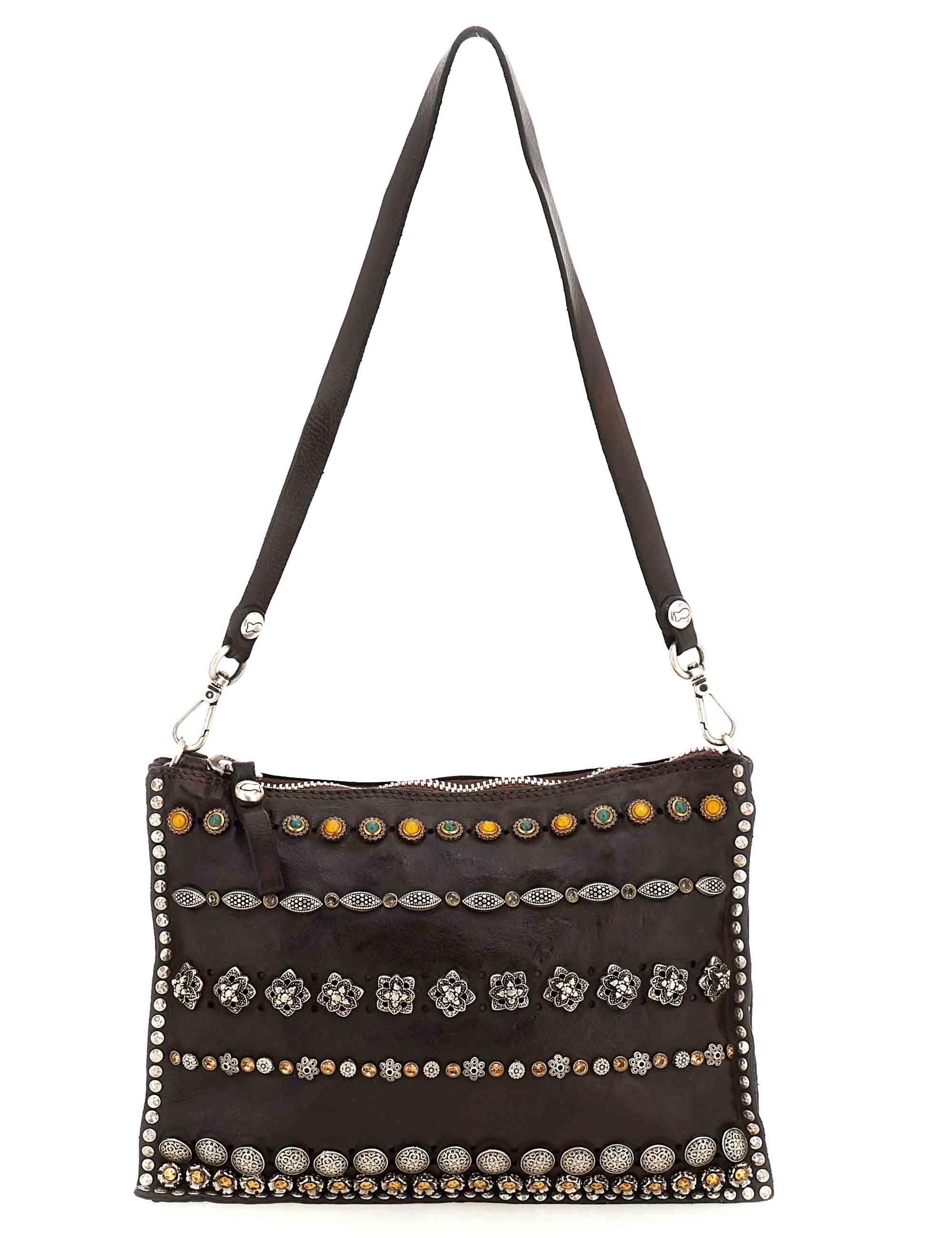 Borse donna Asteria in pelle marrone con borchie e strass C044400ND X2983 C1501 Campomaggi 