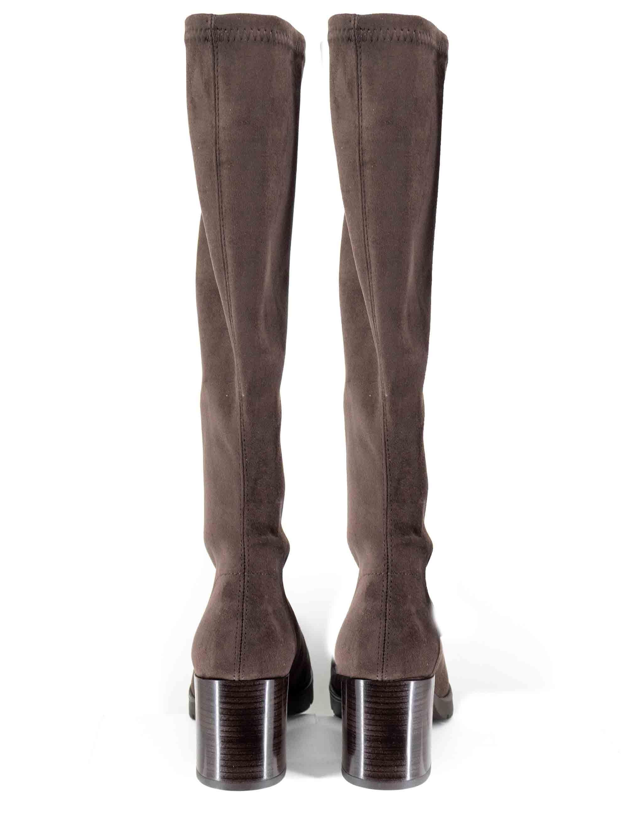 Stivali donna in tessuto elasticizzato marrone con tacco e plateau 78173-AE 44 Miss Elastic 