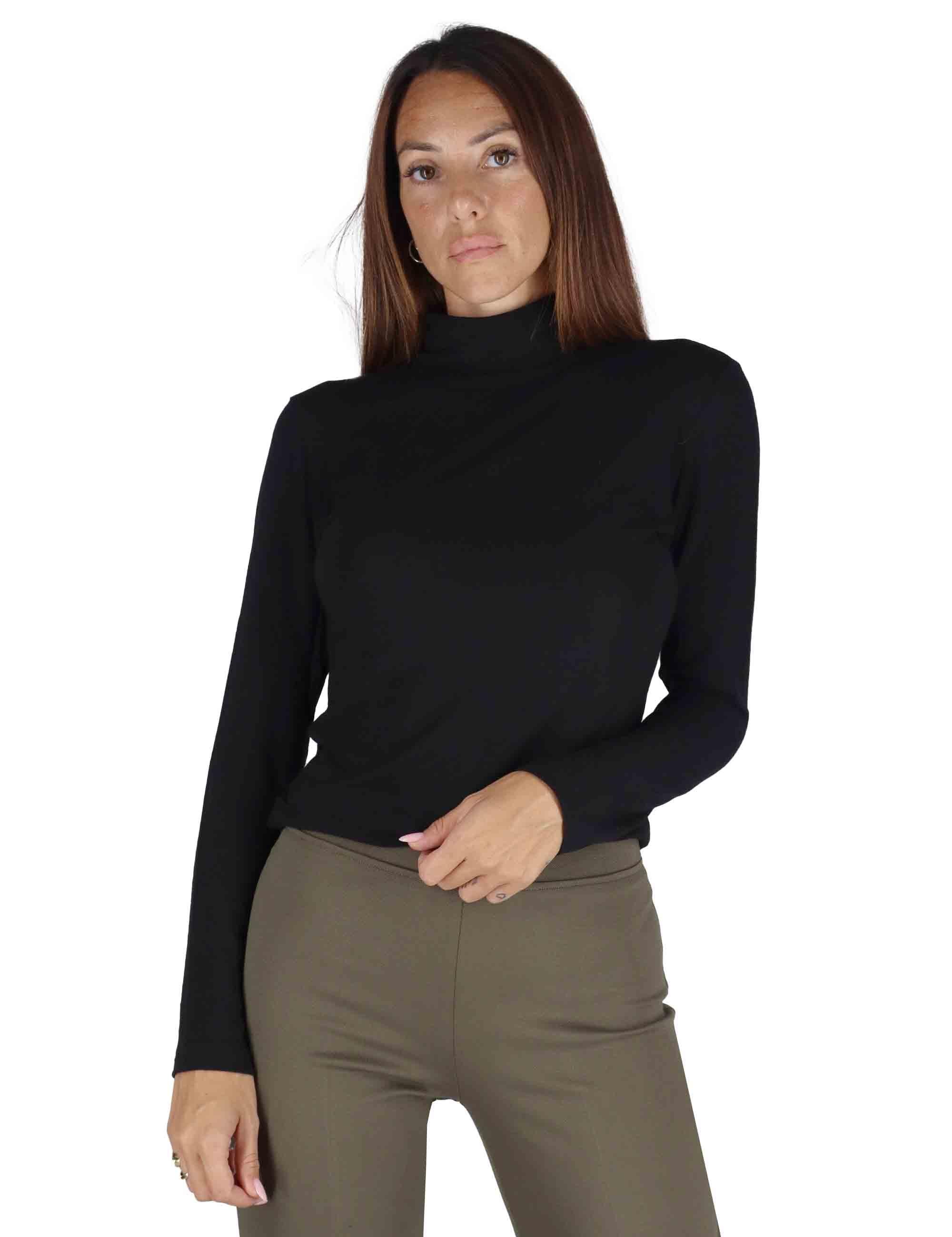 Maglioni donna in lana nera con maniche lunghe e collo alto 3W25-MINA RITEX BLACK TreBarraBi 