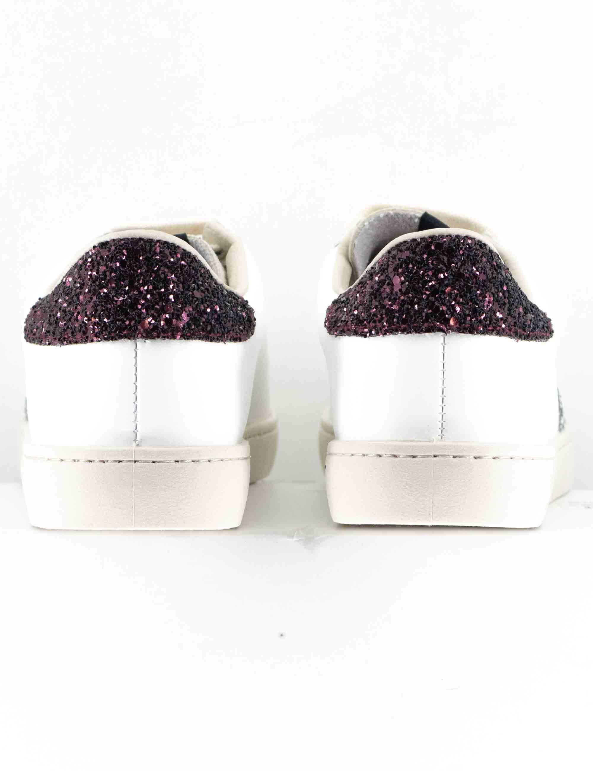 Sneakers donna in pelle bianca con logo in glitter 1126228 BURDEOS Victoria 